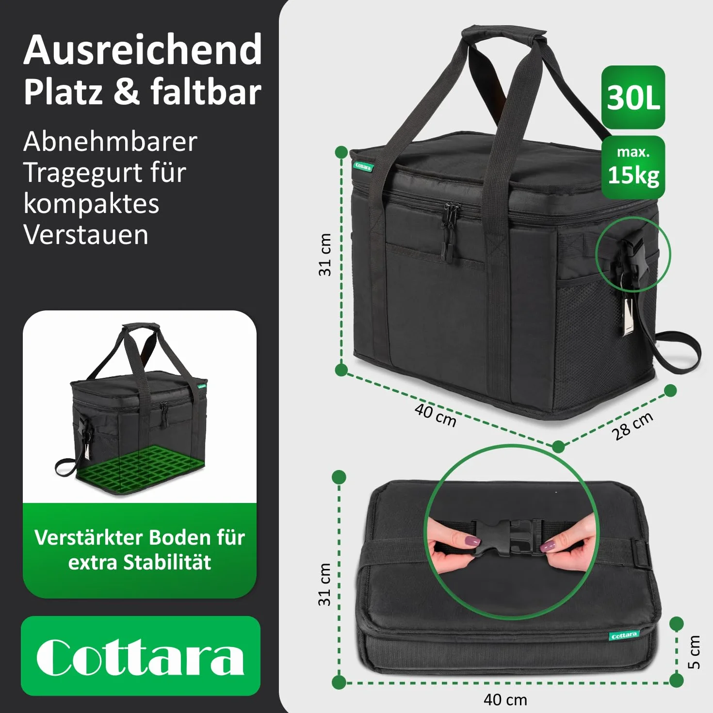 Cottara® Duża torba chłodząca, z szczelną izolacją, 30 l – składana, duża, na zakupy i piknik – idealna torba na zakupy, torba izolacyjna, torba piknikowa