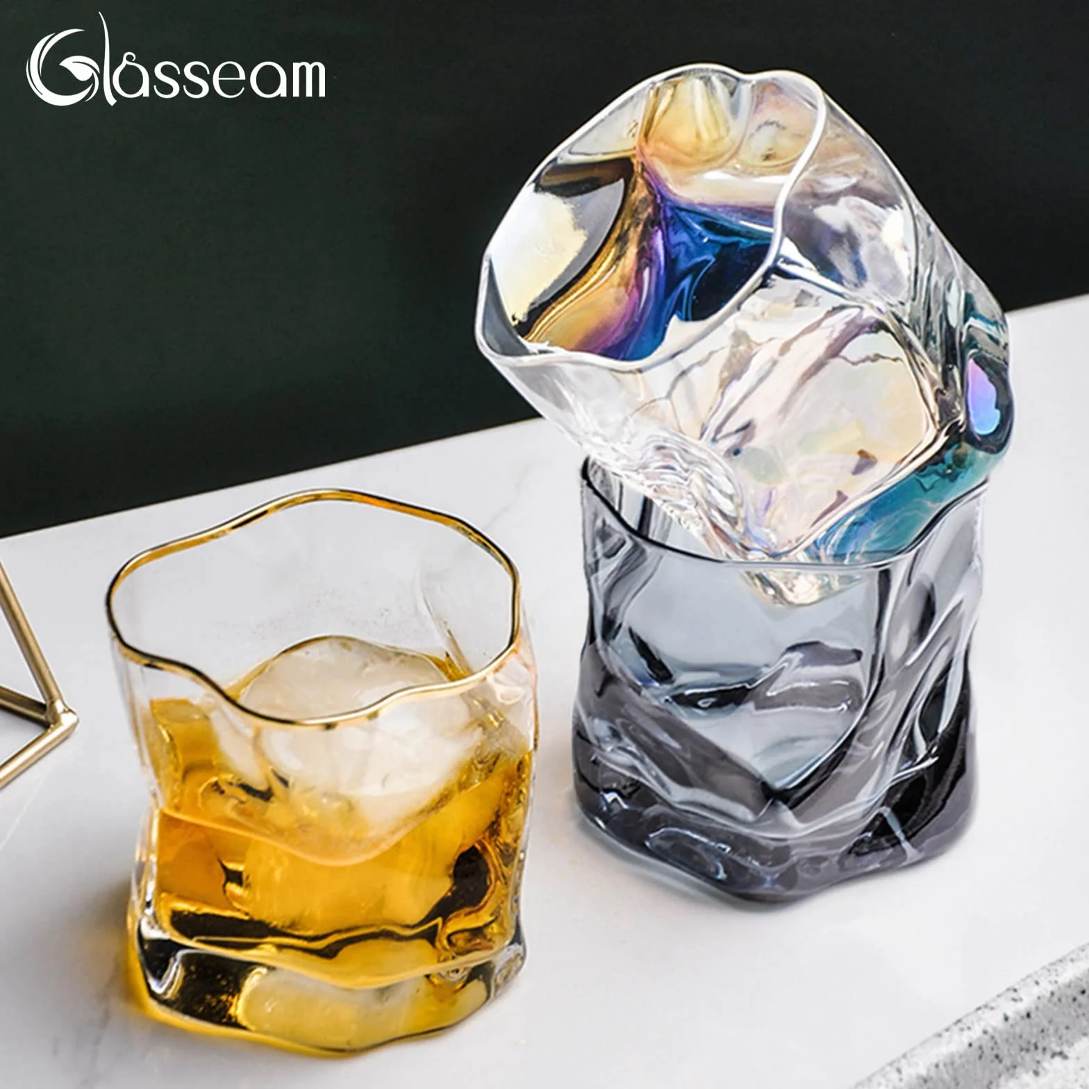Zestaw 6 Nieregularnych Szklanek do Whisky - Upominek dla Mężczyzn na Urodziny, Dzień Ojca, Emeryturę - Dla Męża, Dziadka - Do Rumu, Ginu, Burbona