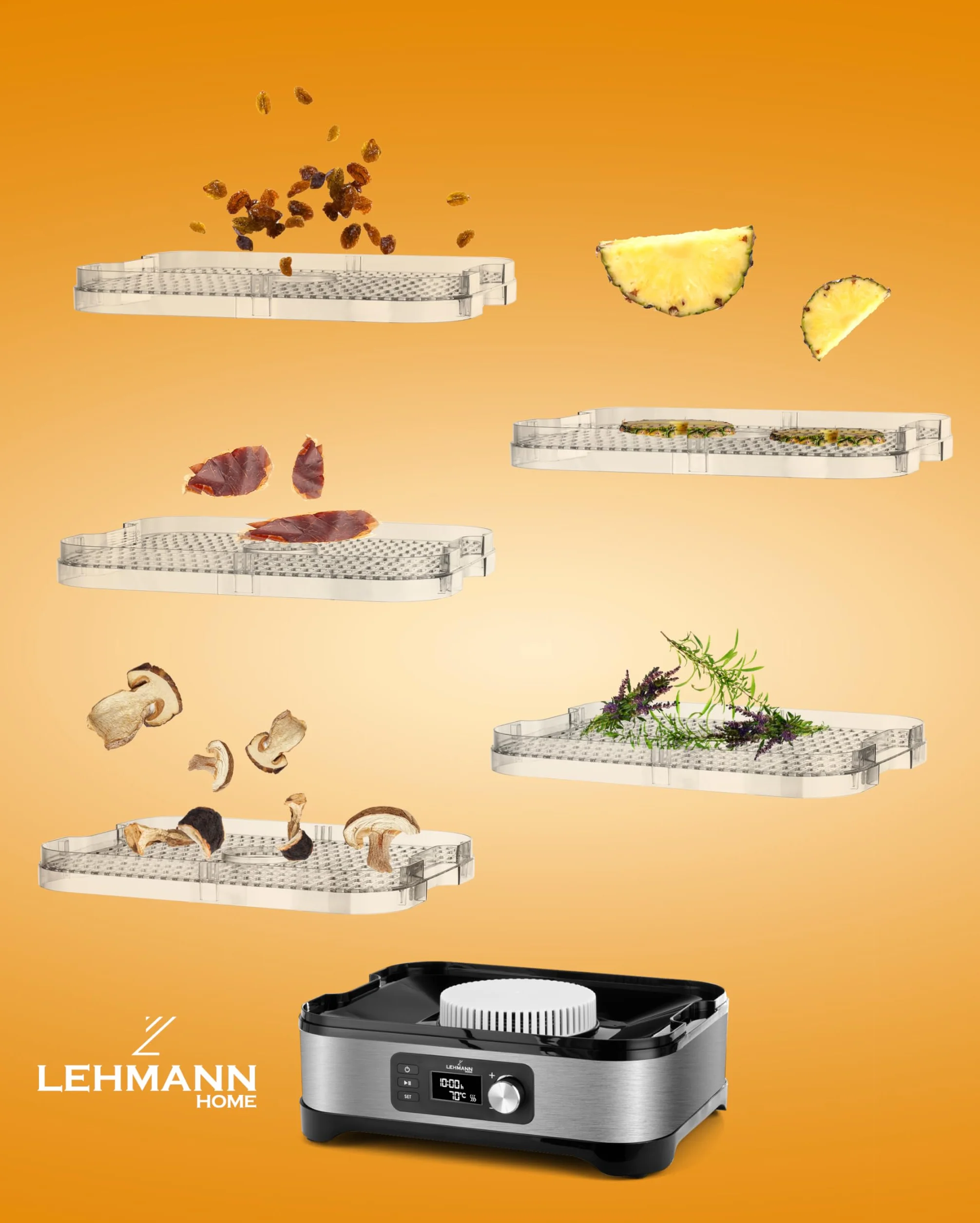 Lehmann LHOFD-4525 suszarka do grzybów 450 W stal nierdzewna 5 poziomów regulator temperatury 35-70°C