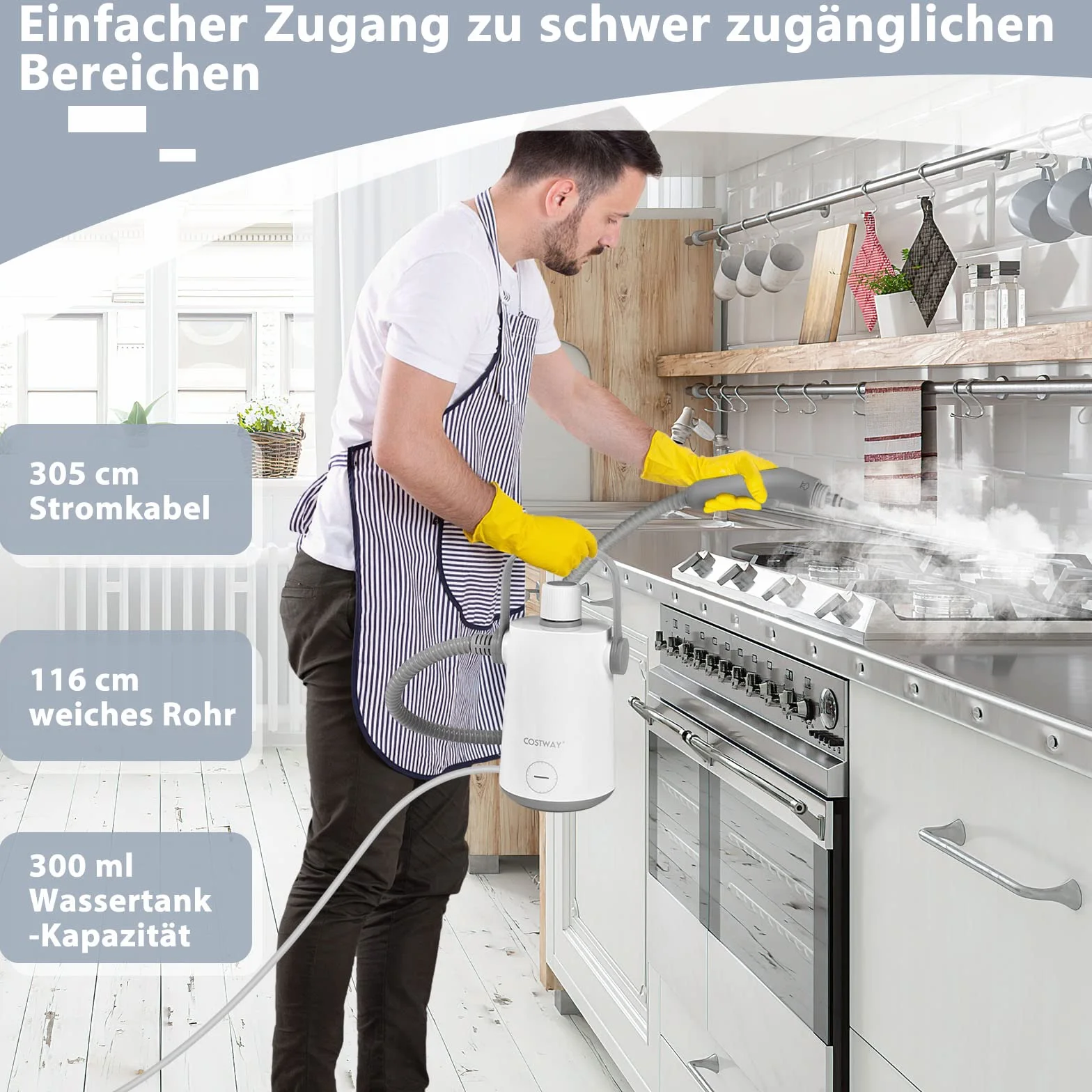 COSTWAY Ręczna myjka parowa | 1000 W i pojemność wody 300 ml i 10 zestawów akcesoriów | Steamshot myjka parowa do wszystkiego, dywanów, okien, tapicerki, łazienki