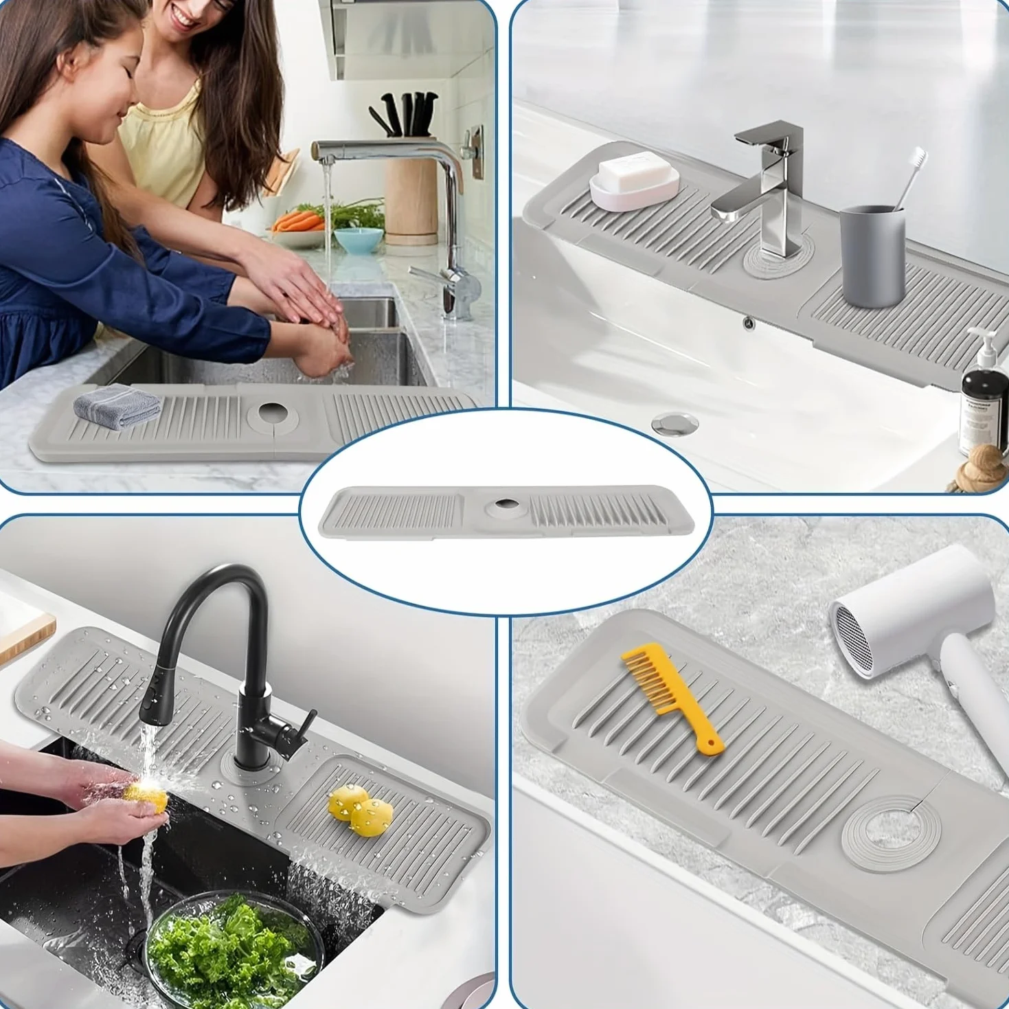 Kitchen Sink Splash Guard,45 x 14 cm silikonowa mata ociekowa do kranów 3,5-6 cm (zielona)
