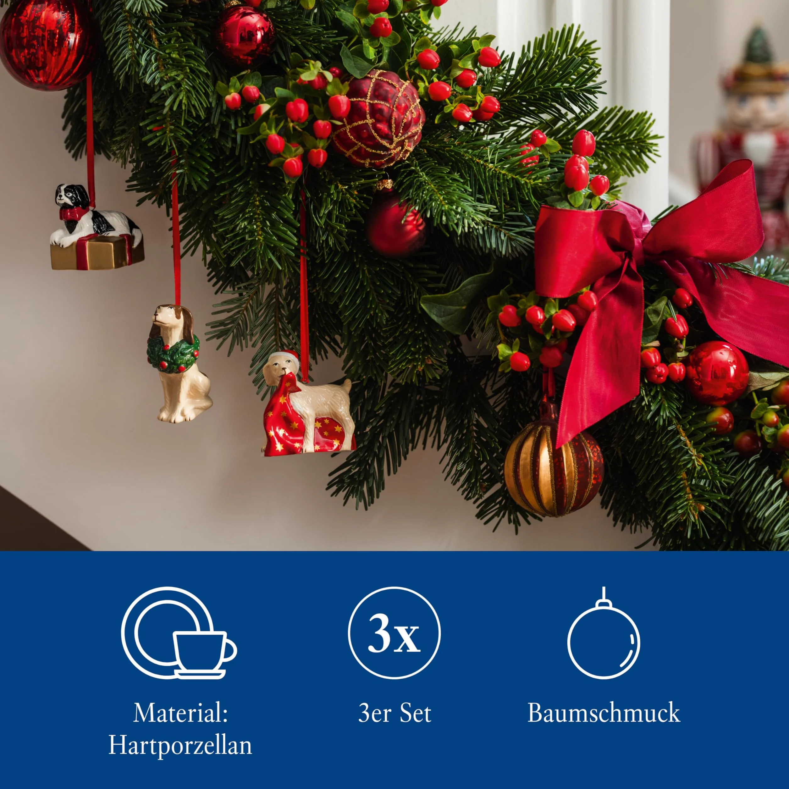 Villeroy & Boch Nostalgic Ornaments zestaw ozdób psy 3 el. 5 x 5 x 7,5 cm figurki porcelanowe