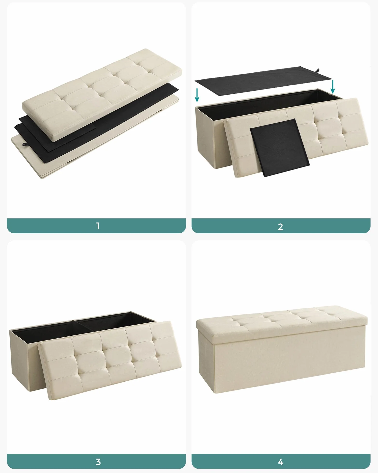 SONGMICS Taboret Składana Ławka z Miejscem do Przechowywania 38x110x38 cm Podnóżek Obciążenie 300 kg