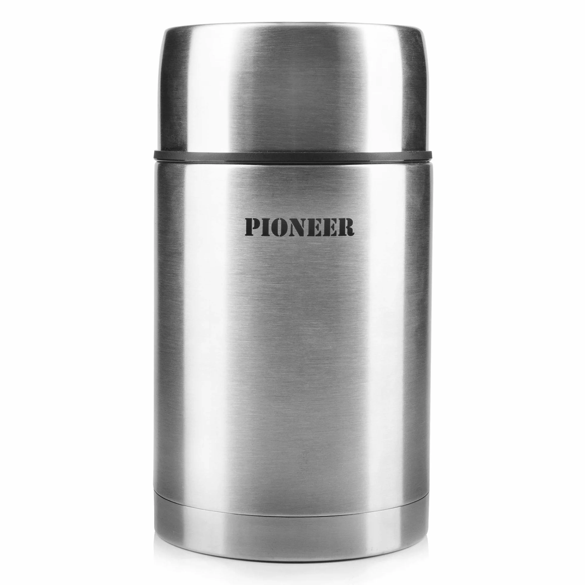 Pioneer 1 litrowy na żywność z izolacją próżniową, szczelny, konstrukcja ze stali nierdzewnej w kolorze matowej czerni z podwójnymi ściankami, utrzymuje ciepło przez 8 godzin, zimno przez 24 godziny
