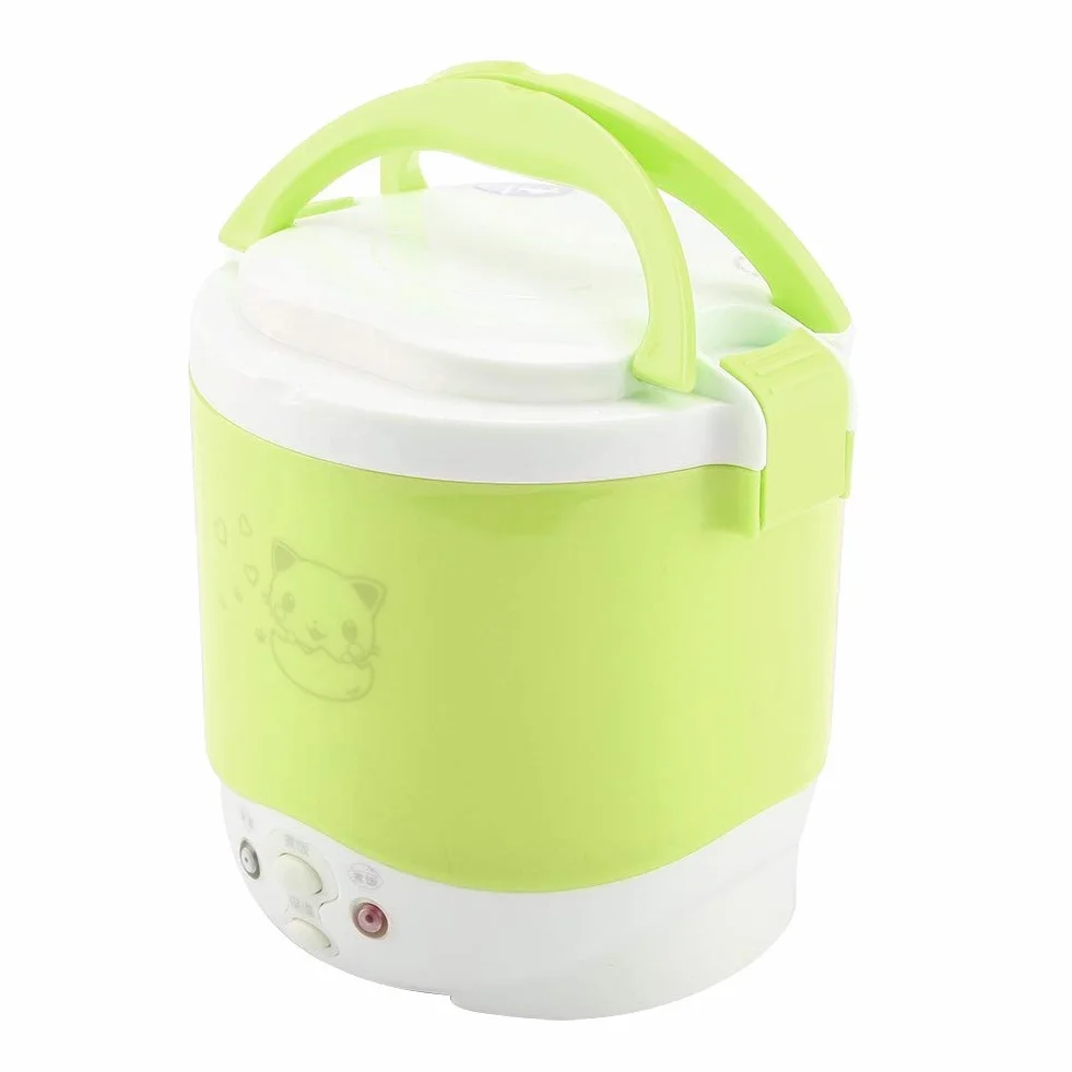 Elektryczny Parowiec do Gotowania Ryżu 12V 100W Przenośny z powłoką nieprzywierającą Podwójne Wiadro PP (GREEN)