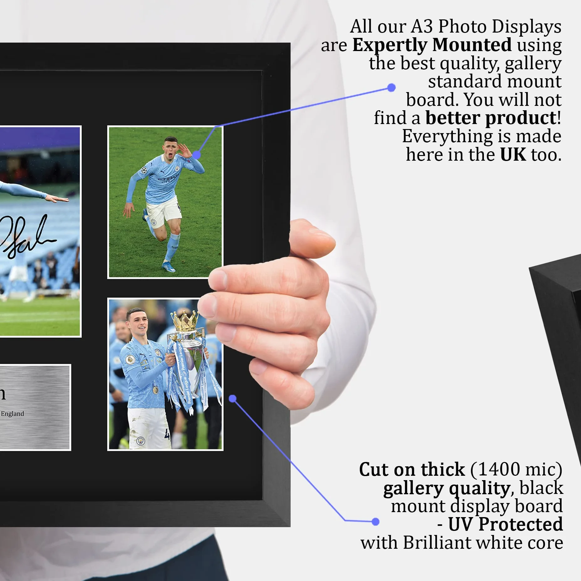 HWC Trading FR A3 Phil Foden Manchester City Prezenty Drukowane Podpisane Zdjęcie Z Autografem Dla Fanów Piłki Nożnej I Kibiców - A3 Framed