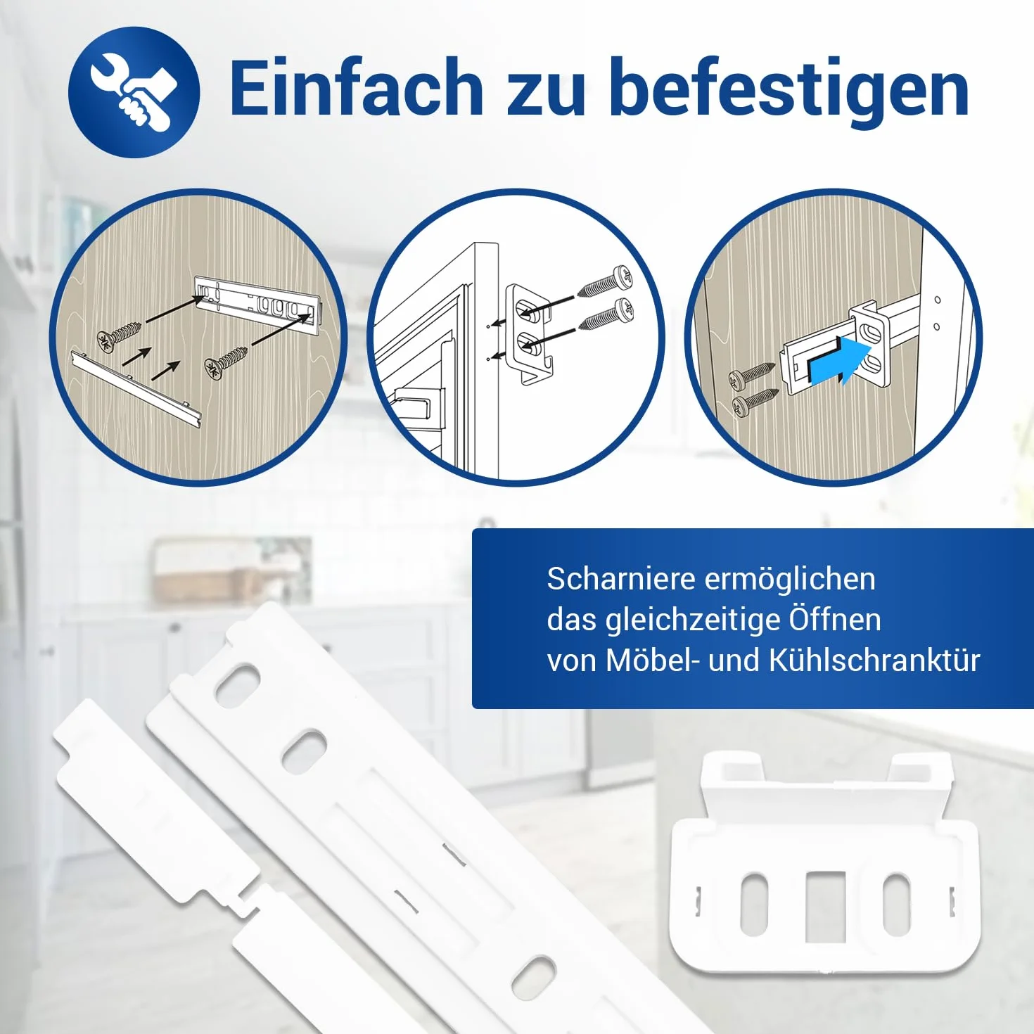 Zestaw do montażu zawiasów VIOKS do drzwi przesuwnych, zamiennik dla Bauknecht Whirlpool Ignis 481231019131 Indesit C00312150, zawias do lodówki - zestaw do montażu drzwi przesuwnych w kolorze białym