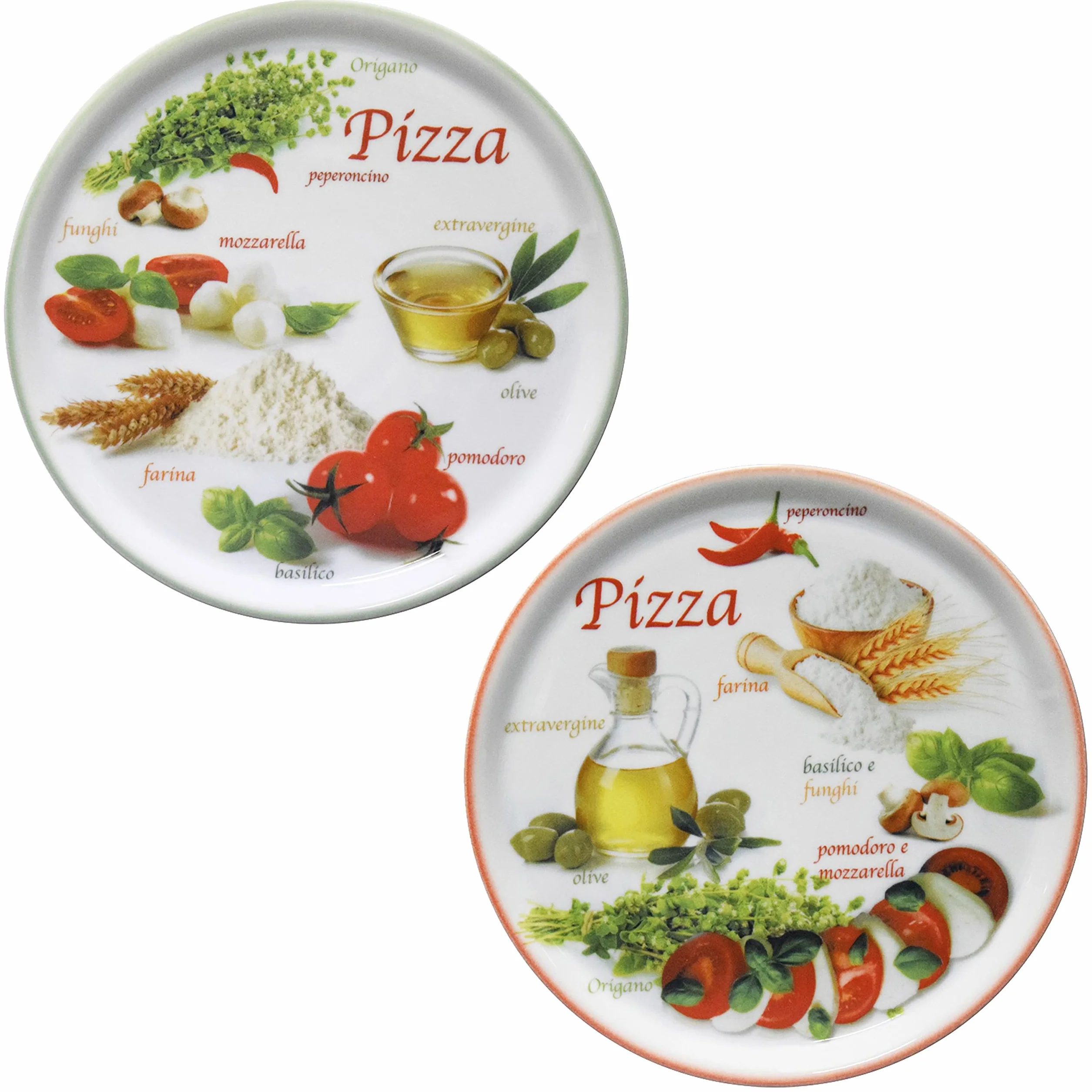 MamboCat Zestaw 2 talerzy do pizzy Napoli Green & Red Ø 33,8 cm porcelanowe