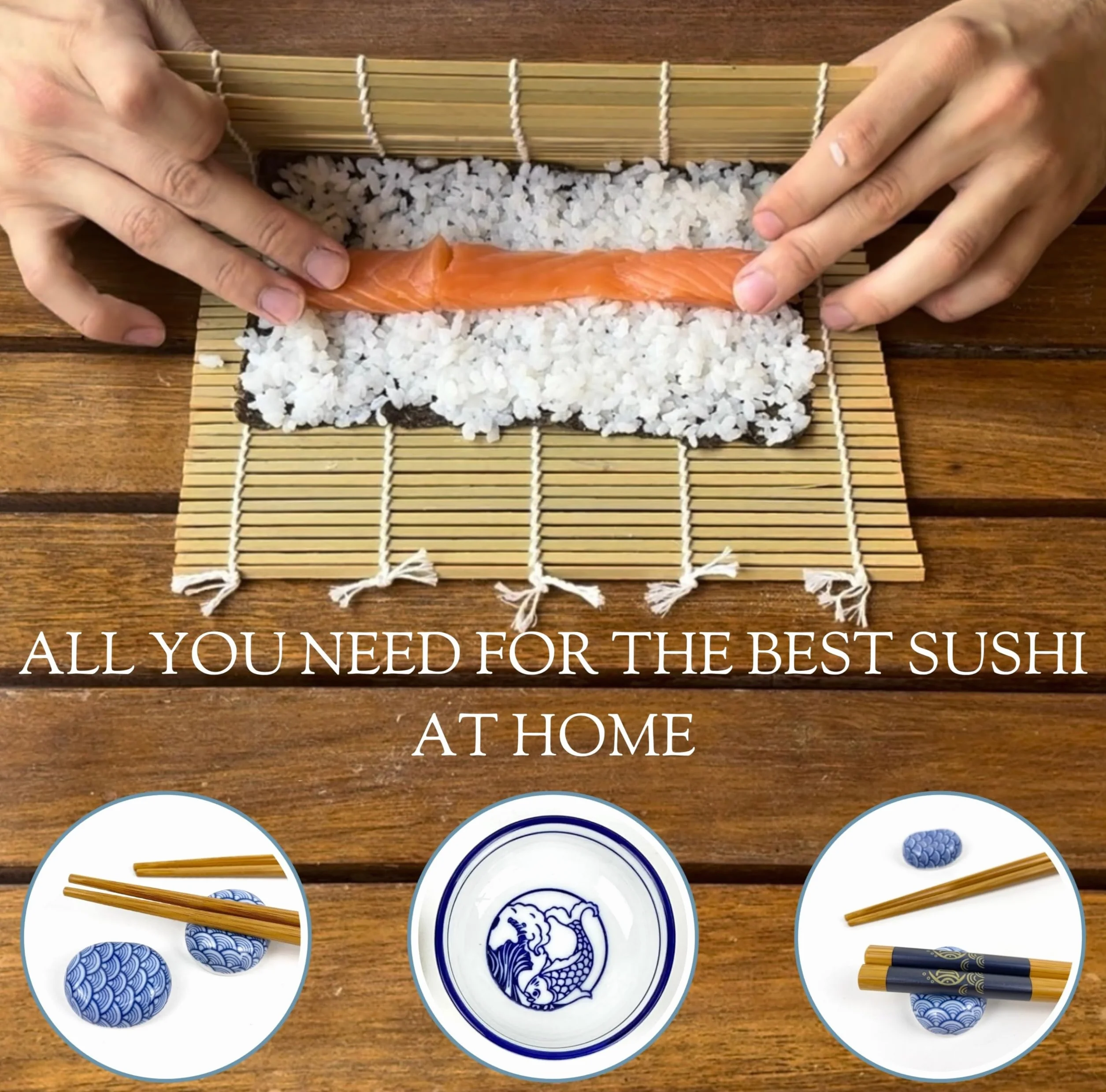 UMAI Sushi Kit Zestaw do Sushi 2 Maty Pałeczki Miski Sojowe Uchwyty z Przepisem