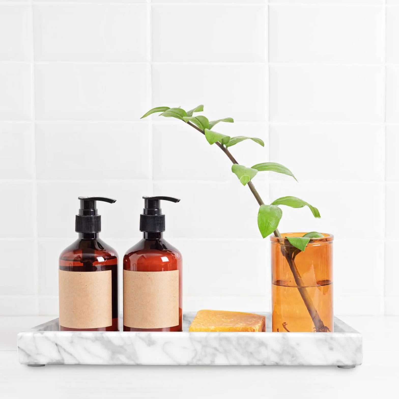 Taca do przechowywania łazienki naturalny marmur kieszenie uniwersalne wejście taca do łóżka dekoracja taca salon kuchnia perfumy ręcznik roślinny świece (Carrara biały, 30 x 20 x 3 cm)