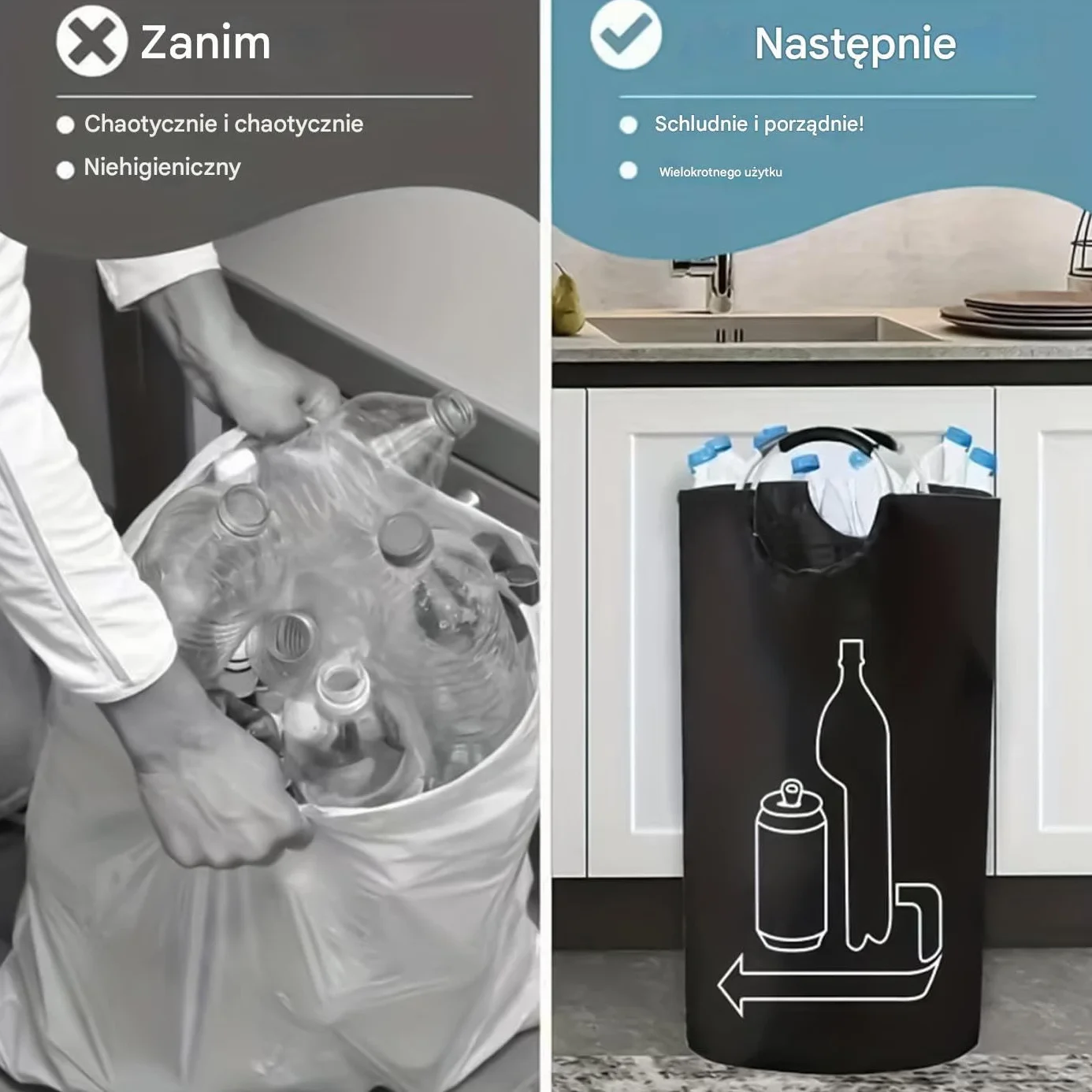 Kosz Do Recyklingu - Torby Magazynowe z Tkaniny Oxford,115L Kosz Na Butelki Zwrotne,Do Kuchni Biura Spiżarni Garażu Kempingu Plaży Bagażnika Akademika Pomieszczenia