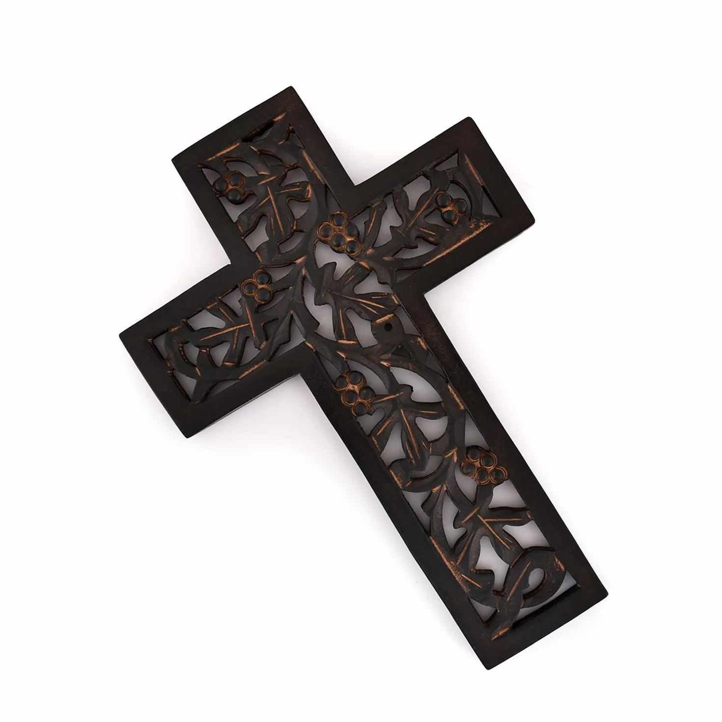 Indus Lifespace Prezenty drewniana tablica ścienna krzyż długa wisząca z ręcznie rzeźbionym kwiatowym wzorem religijny ołtarz dom salon dekoracja lekka (30,48 cm x 20,32 cm x 1,27 cm)