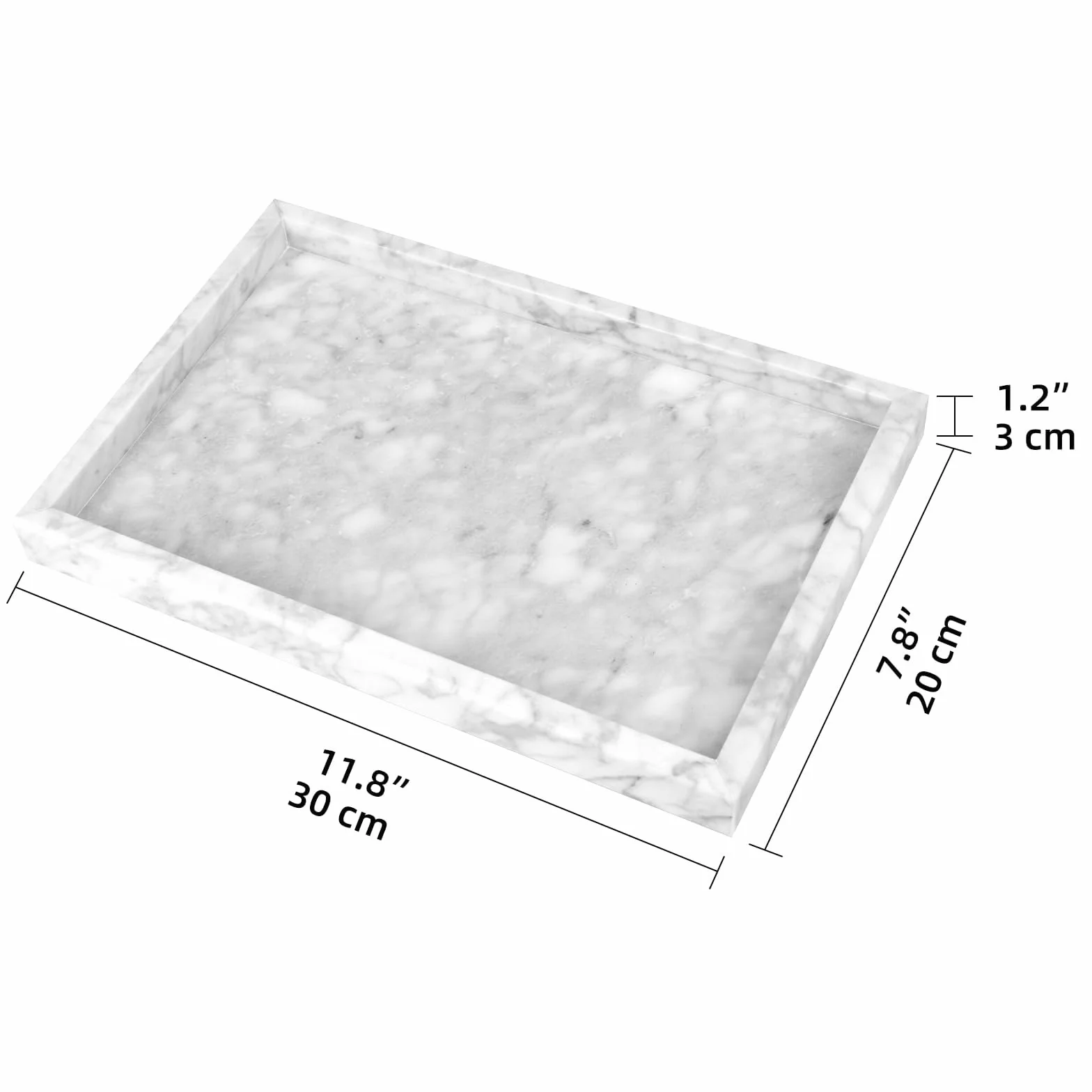 Taca do przechowywania łazienki naturalny marmur kieszenie uniwersalne wejście taca do łóżka dekoracja taca salon kuchnia perfumy ręcznik roślinny świece (Carrara biały, 30 x 20 x 3 cm)