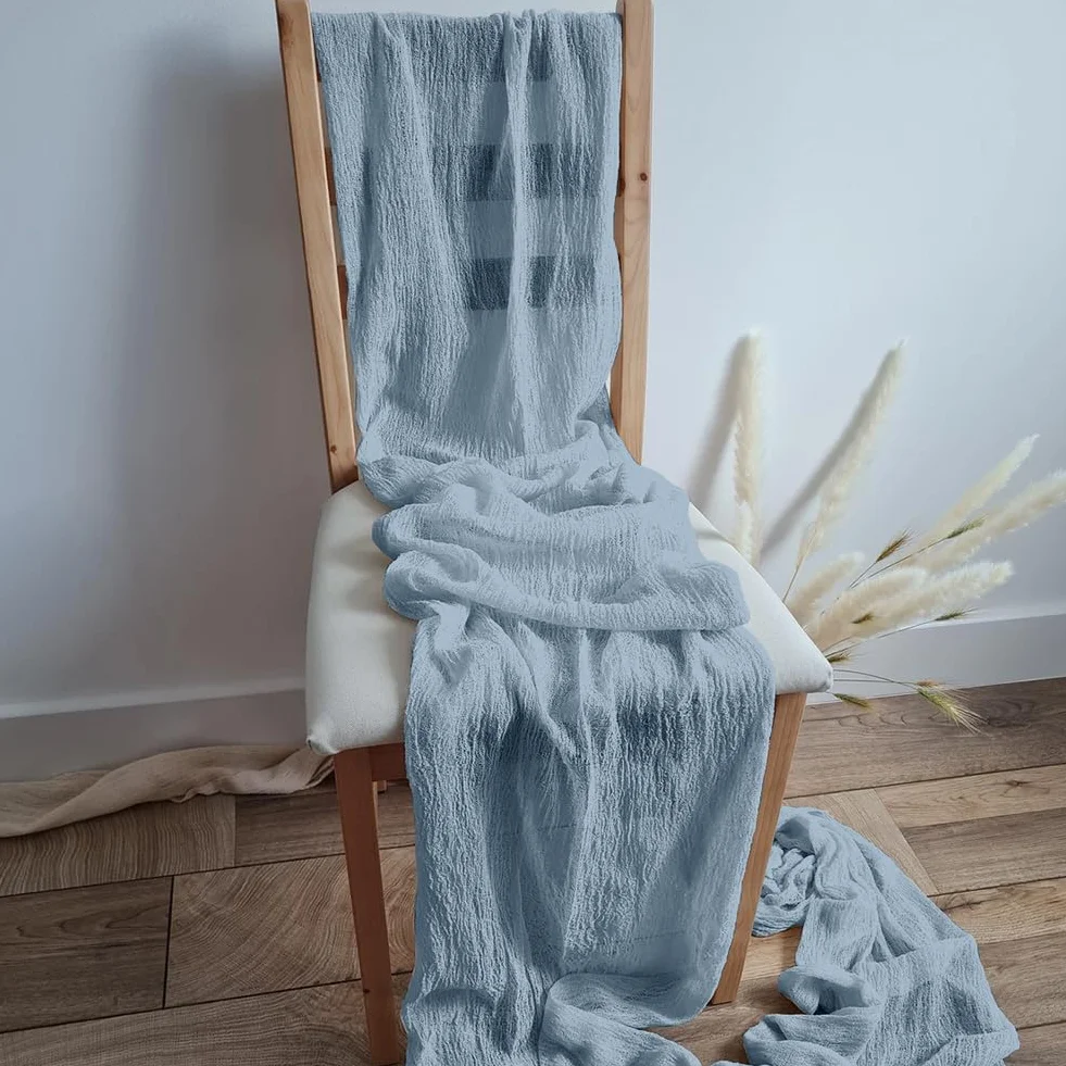AUAUY Bali bieżnik na stół z krepy europejski obrus skręcany - szary niebieski nr 36 - 90 * 300 cm, 2 szt, Boho Gaza Bieżnik Stołowy, 90x300 cm Serweta Bieżnik -Szary Niebieski
