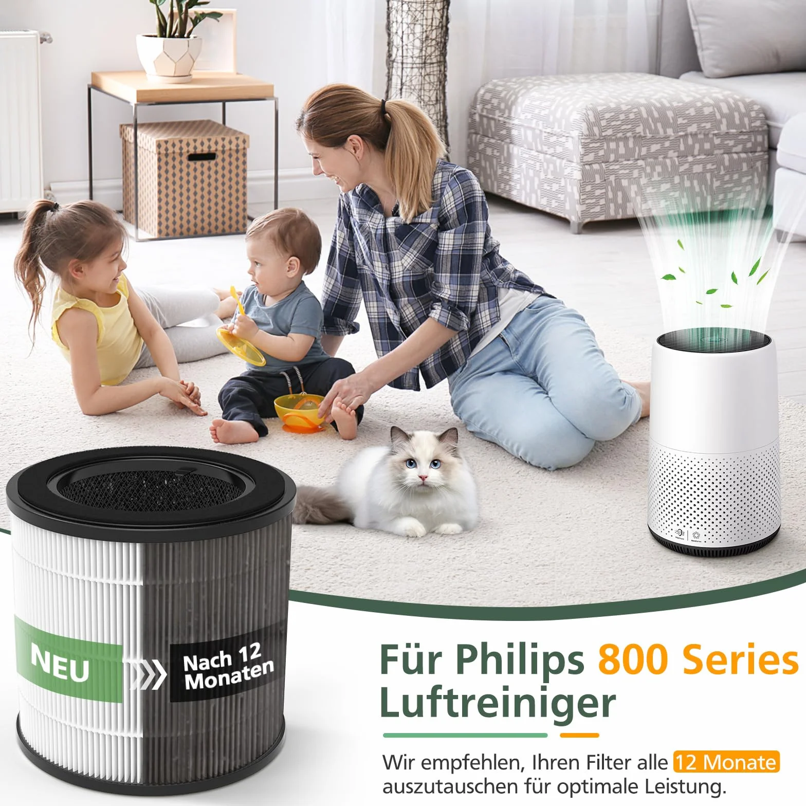 2 sztuki filtrów zapasowych Kompatybilne z oczyszczaczem powietrza Philips 800 Series - AC0830/10 AC0820/30 AC0820/10 AC0819/10, 3-w-1 filtr HEPA i filtr węglowy i filtr wstępny, numer części FY0194