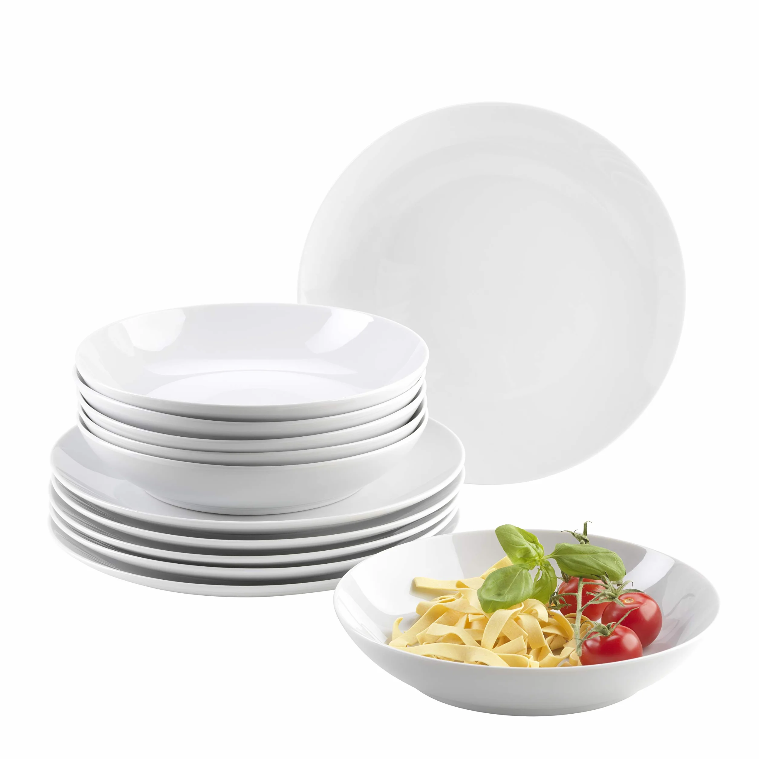 Mäser Barca zestaw talerzy dla 6 osób, 12-częściowy serwis stołowy, porcelana, biały
