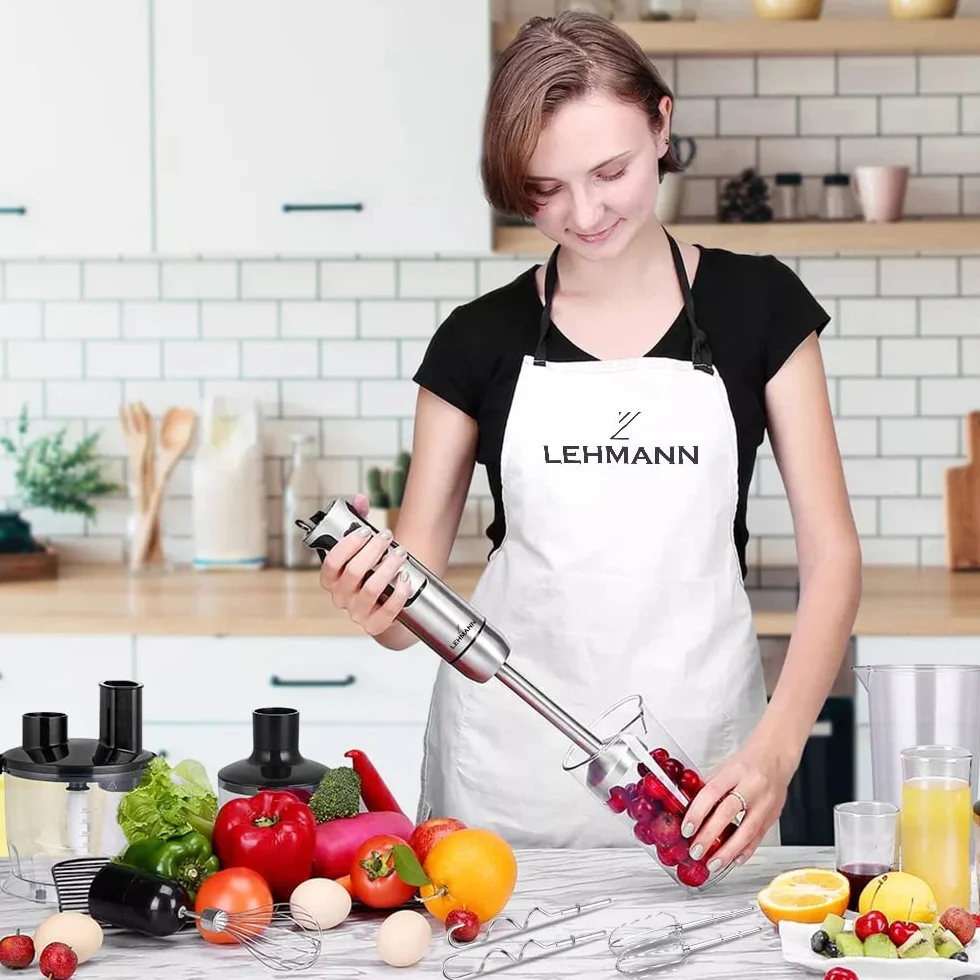 LEHMANN Wielofunkcyjny blender ręczny Chopsui 1200 W z funkcją turbo i regulacją prędkości, srebrny, mocny, Funkcja turbo, najmocniejszy mikser, tarki do tarcia ziemniaków