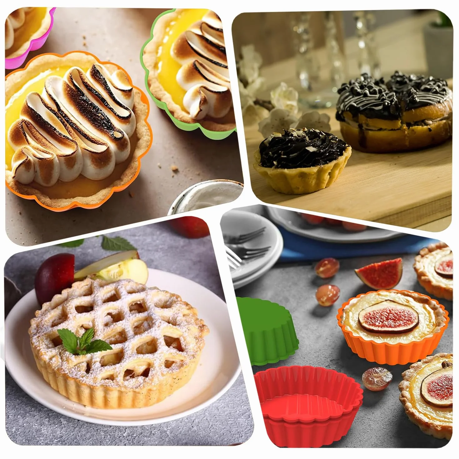 8 sztuk silikonowych foremek do tarty, 10 cm, nieprzywierające, do quiche, wielokrotnego użytku, małe do produkcji babeczek, muffinek, chleba