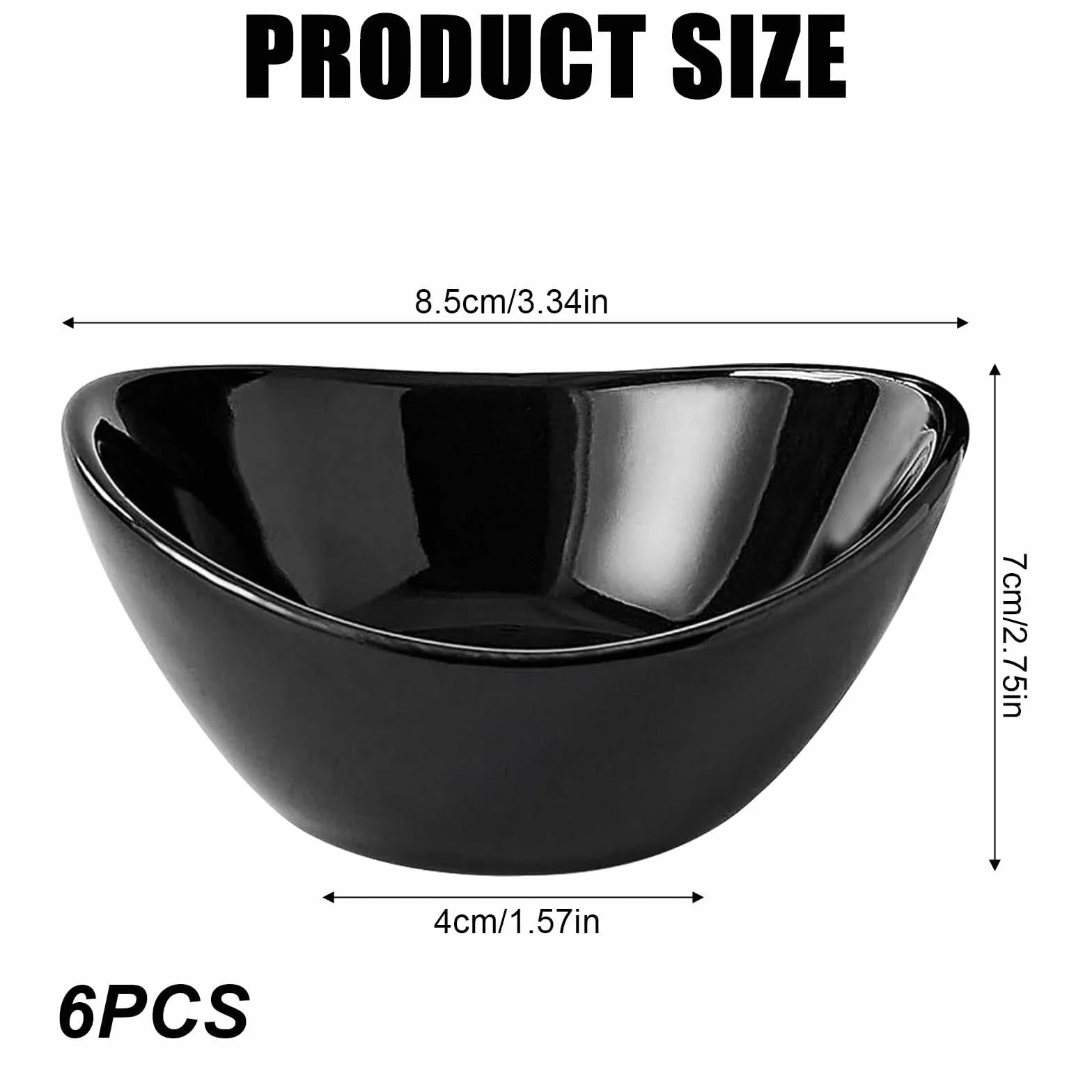 Molbory Zestaw 6 Czarnych Miseczek do Dipów, 60 ml, Ceramiczne, Małe, Tapas, Sushi, Sosu Pomidorowego, BBQ, Akcesoria Imprezowe