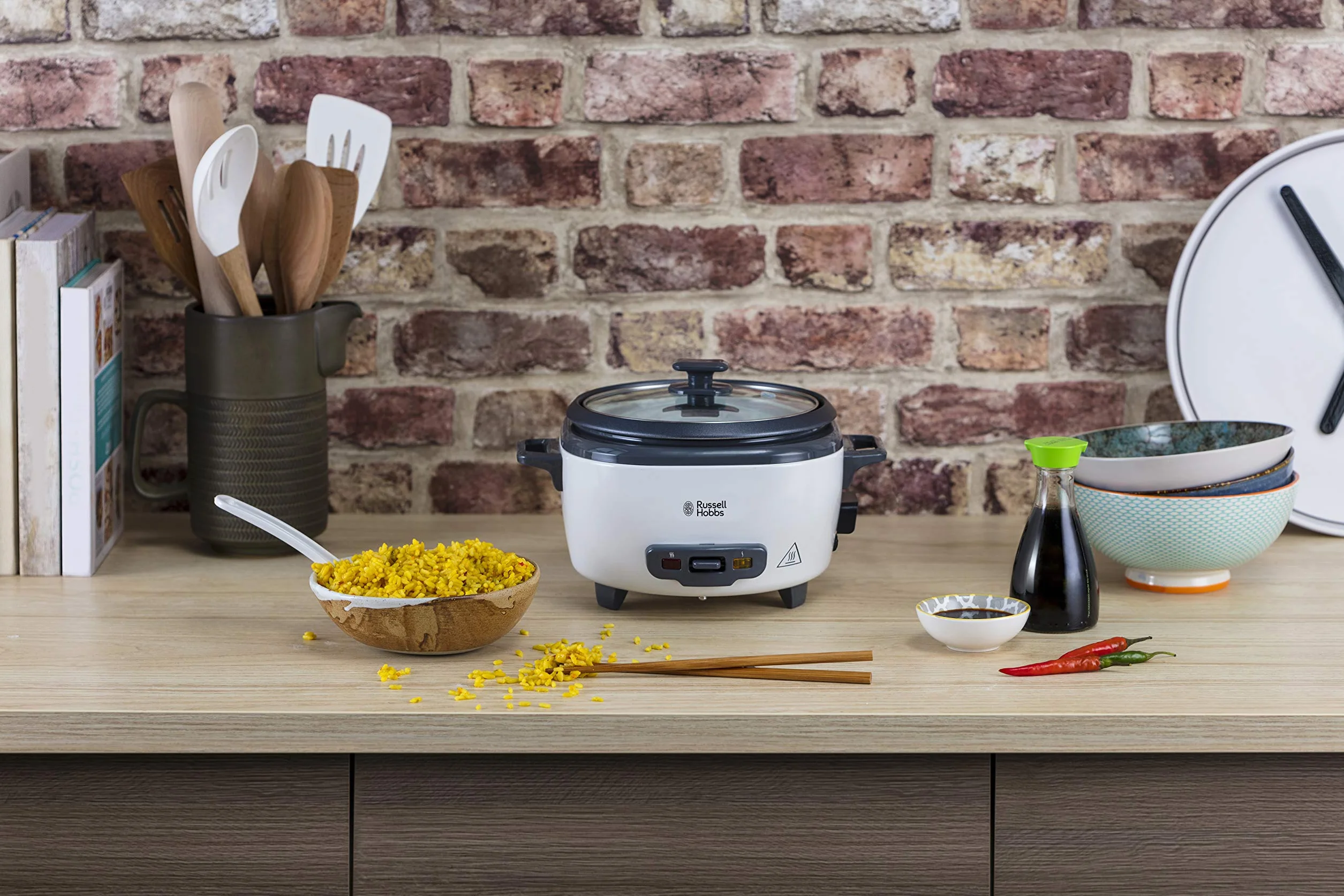 Russell Hobbs szybkowar, ryżowar, pojemność 0,8l, wyjmowany garnek, funkcja podtrzymywania ciepła, pokrywka ze szkła hartowanego, stal nierdzewna, moc 300W, biały, Szybkowar 27030-56