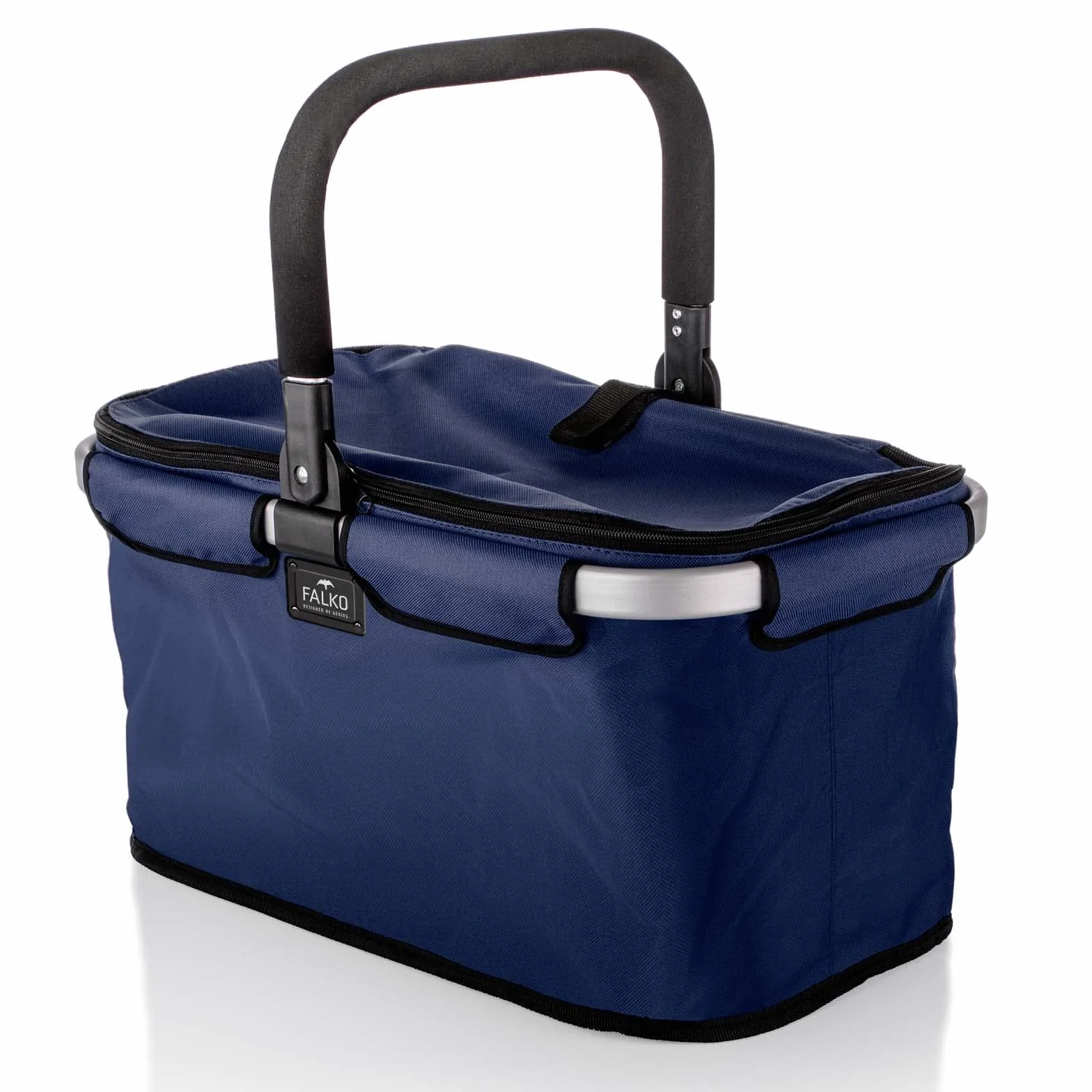 Genius A14360 Falko Premium koszyk na zakupy, 22 l, duży, składany, z pokrywką | kosz do noszenia w podróży z aluminiowym uchwytem, czarno-kolorowy