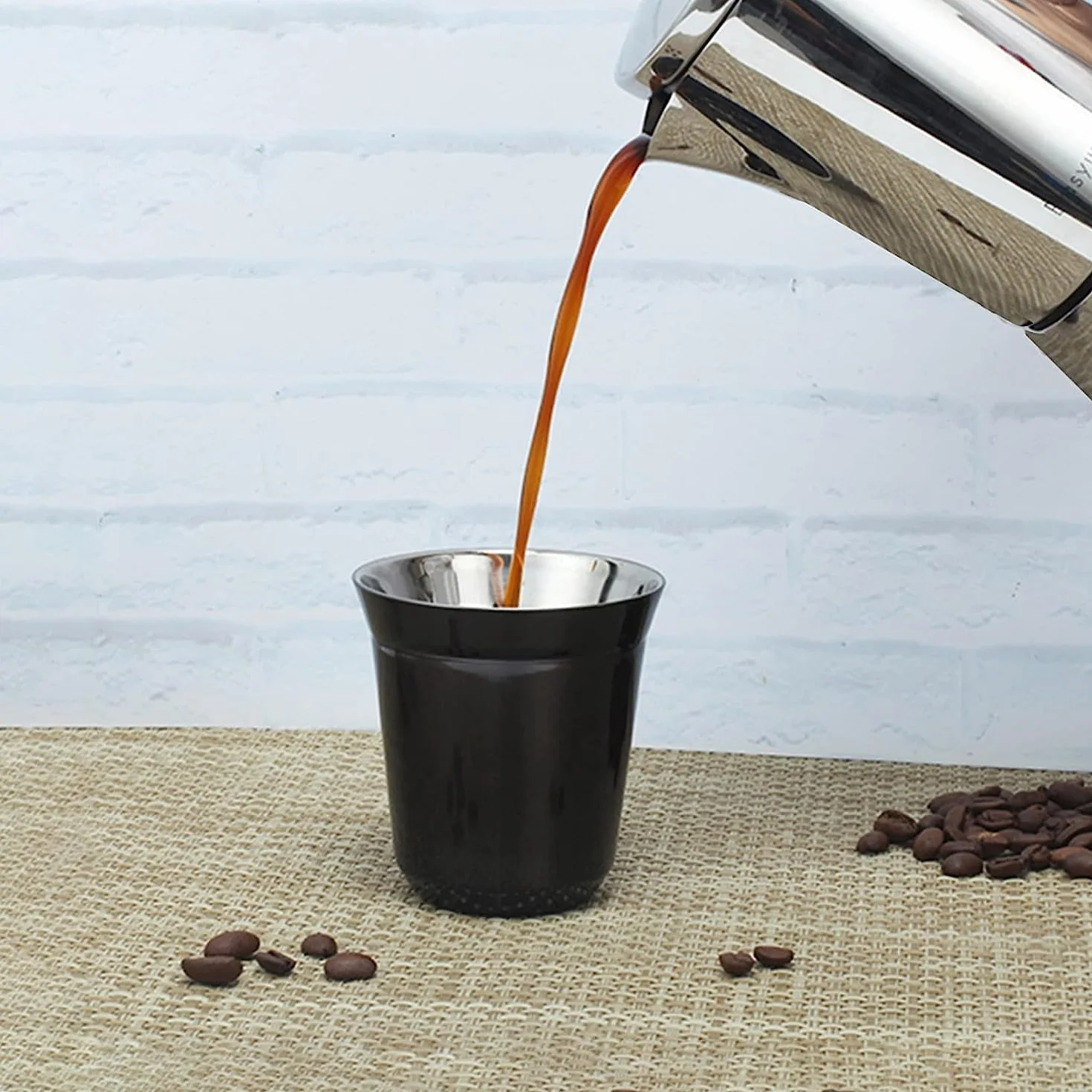 Easyworkz Espresso Podwójne ścianki ze stali nierdzewnej Izolowany metal 150 ml Kubek Demitasse Termoodporny Zestaw 2 szt. Czarny