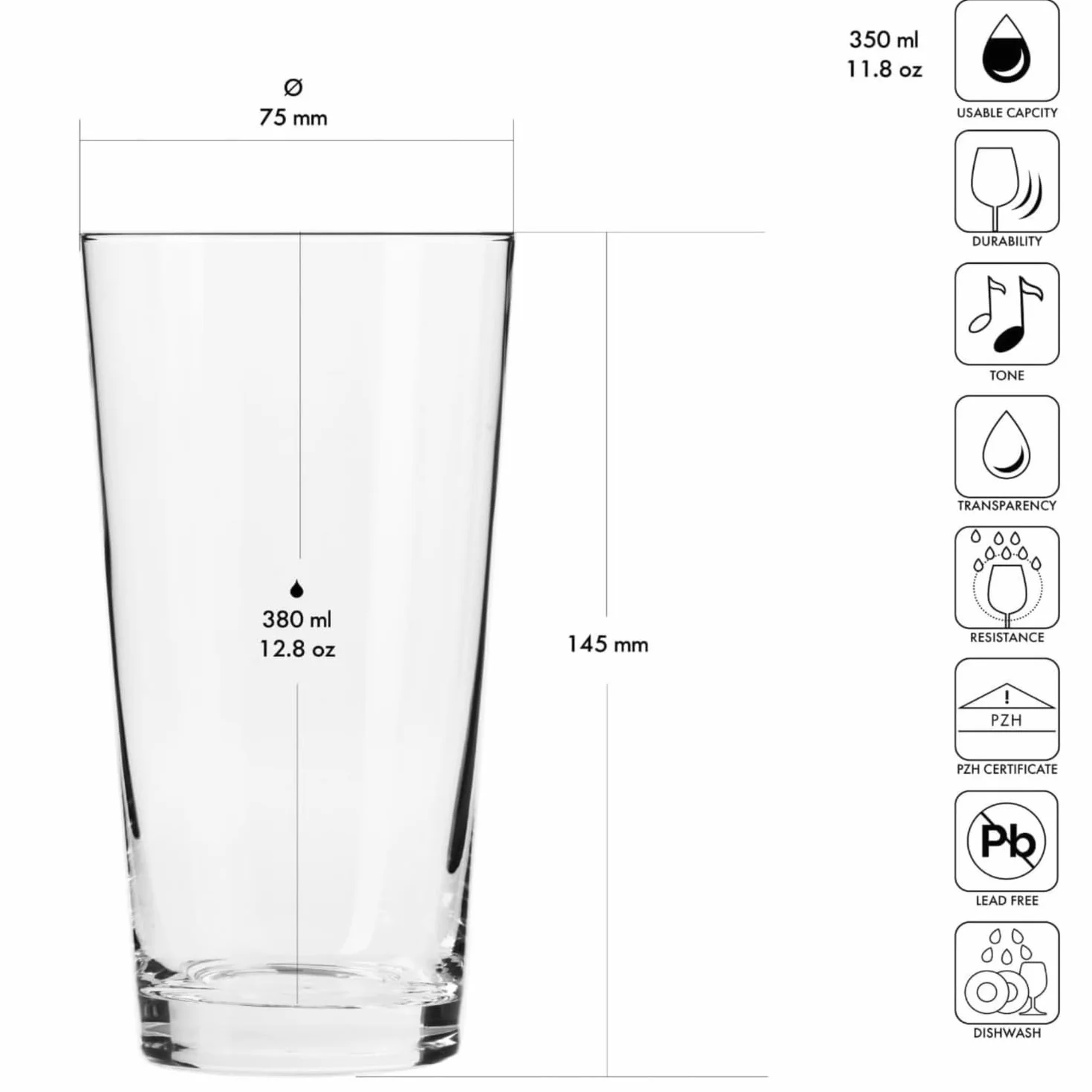 KROSNO Szklanki do Wody 380 ml Zestaw 6 Sztuk Kolekcja Pure