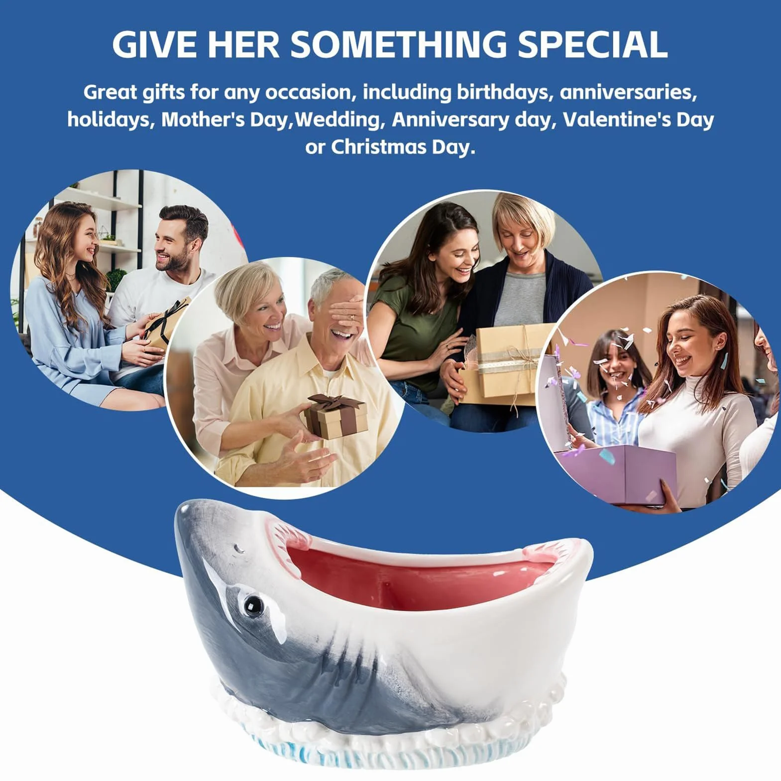 Shark Attack Bowl, urocza miska cukierki popcorn | du?a dekoracyjna taca naczynia kreskówka pojemnik owoce cukierki suche jedzenie przek?ska klucz bi?uteria zupa