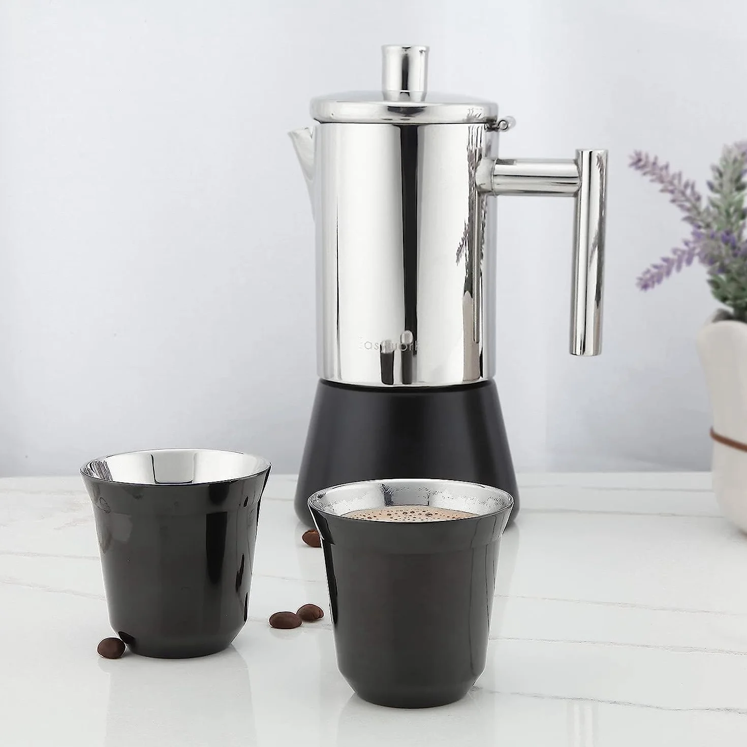 Easyworkz Espresso Podwójne ścianki ze stali nierdzewnej Izolowany metal 150 ml Kubek Demitasse Termoodporny Zestaw 2 szt. Czarny