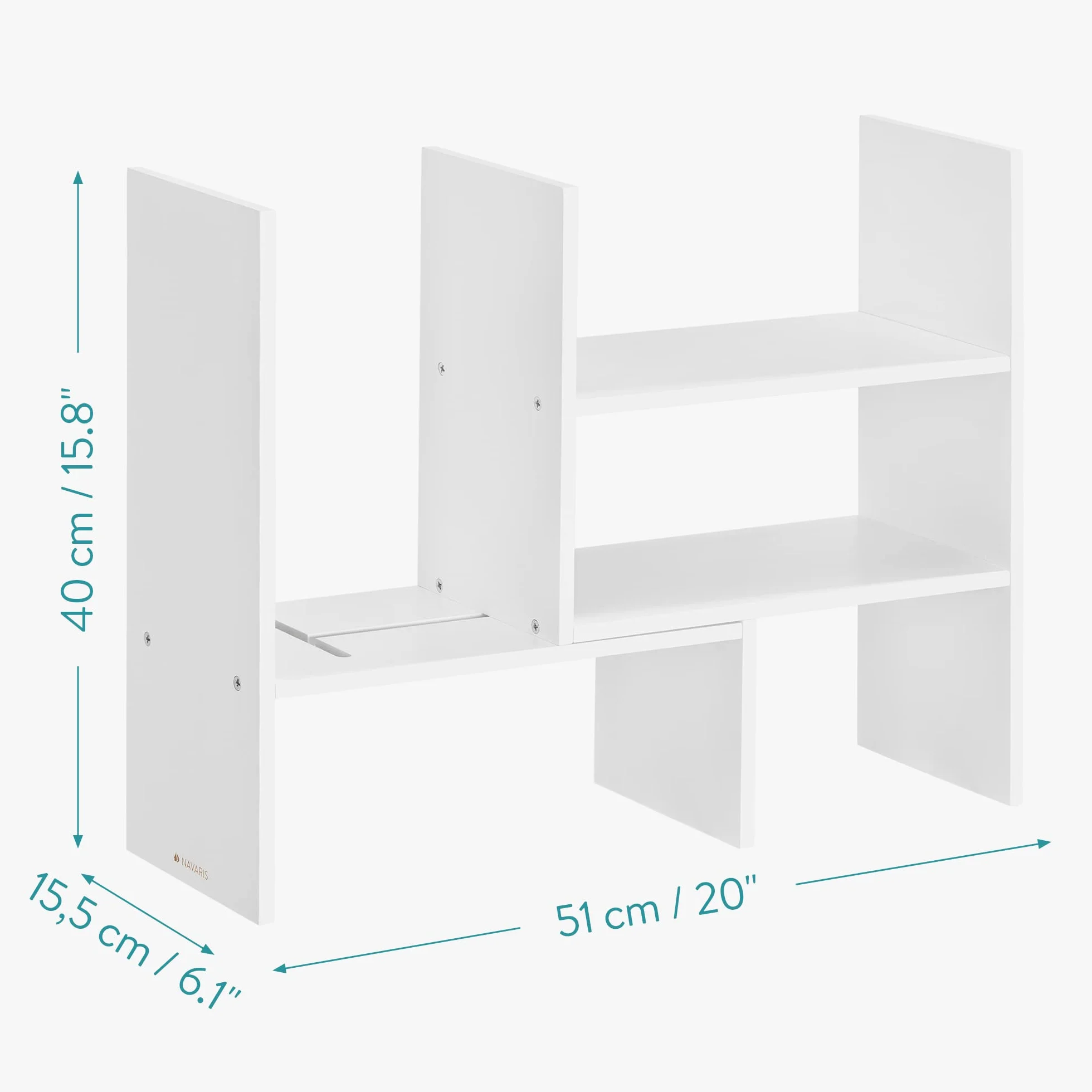 Navaris Bambusowy organizer na biurko 64 x 15,5 x 40 cm regulowany regał narożny biały