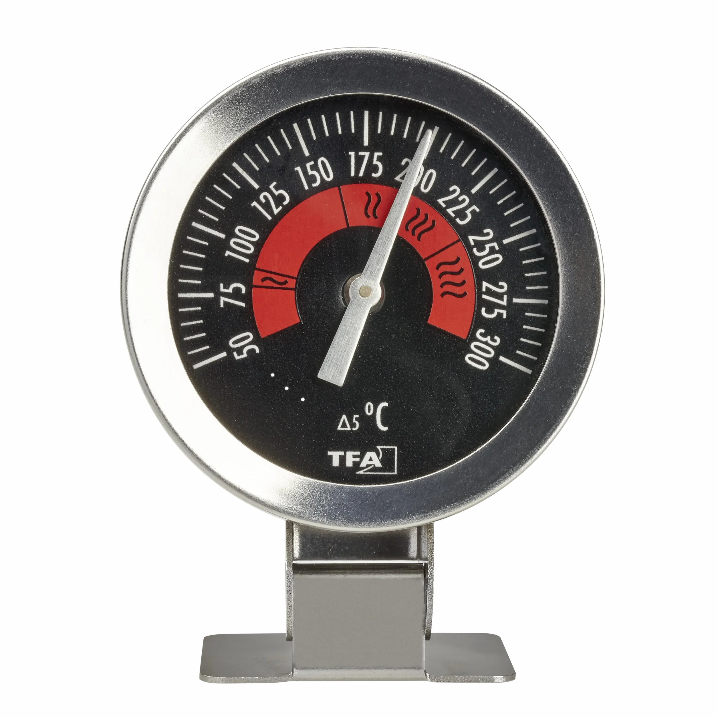 TFA Dostmann Analogowy termometr do piekarnika 14.1030.60 do kontroli temperatury piekarnika ze stali nierdzewnej, do zawieszenia lub ustawienia do 300 stopni, kolor srebrny