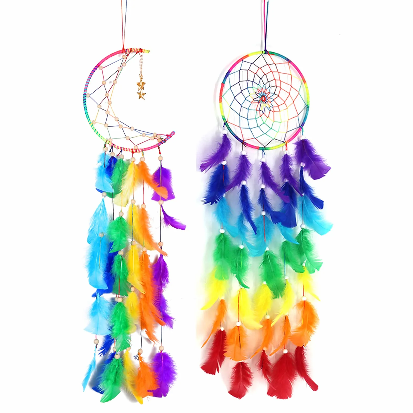 2 sztuki łapacz snów ręcznie robione szydełkowe kolorowe pióro dream ​catchers dekoracje ścienne na domu ozdoba prezenty świąteczne