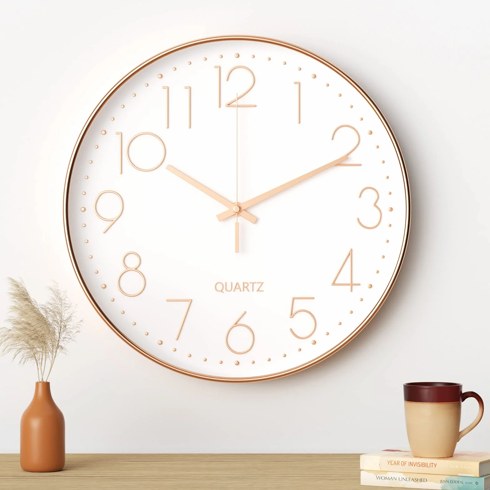 Mesybveo Zegar ścienny 30 cm (12 cali) nowoczesny cichy zegar ścienny, cichy mechanizm kwarcowy nowoczesny, minimalistyczny design, czarny, do salonu, kuchni, biura, sypialni (złoty)