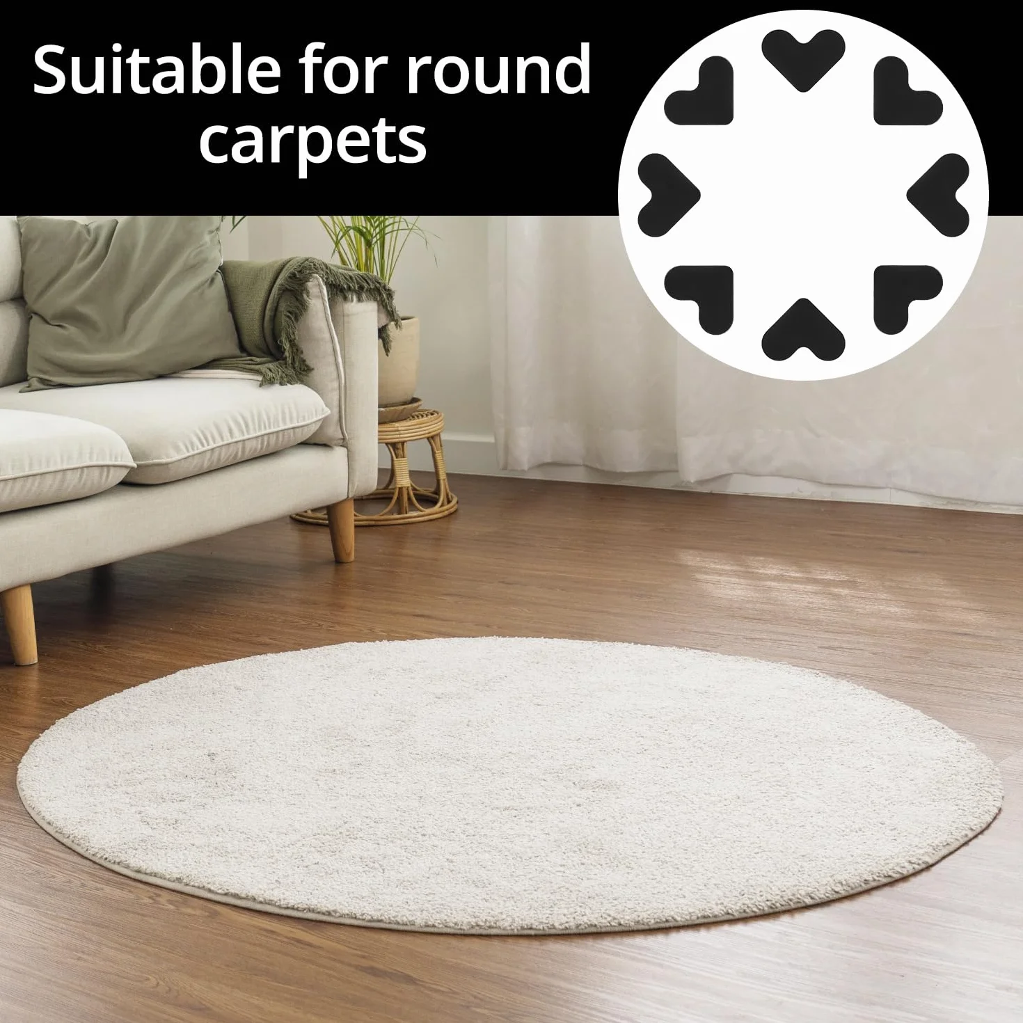QWORK® 16-częściowe uchwyty do dywanów wielokrotnego użytku, 80 x 80 mm, antypoślizgowe, nadające się do prania, do wszystkich podłóg i dywanów, czarne
