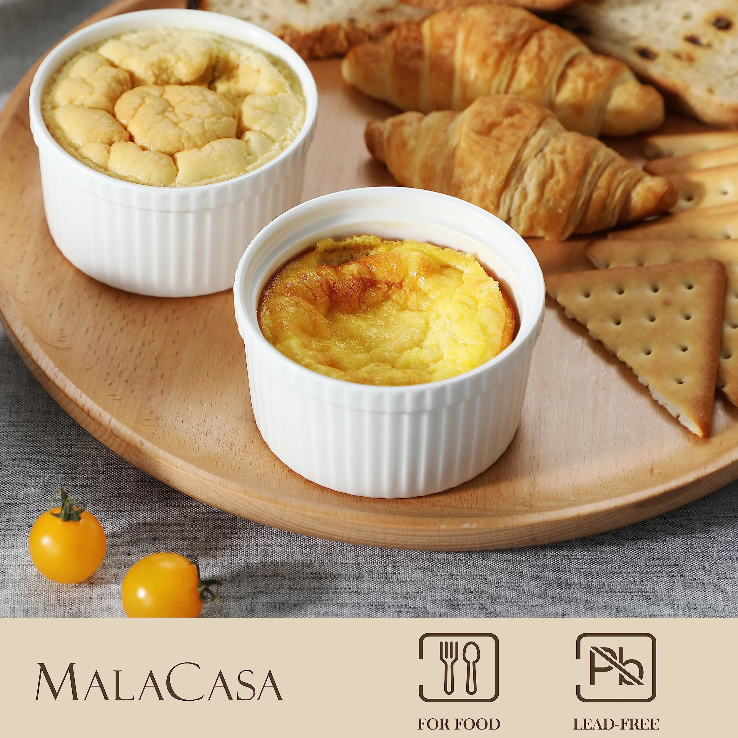 Malacasa Creme Brulee zestaw 6 miseczek porcelanowych 9 cm 240 ml do zapiekanek