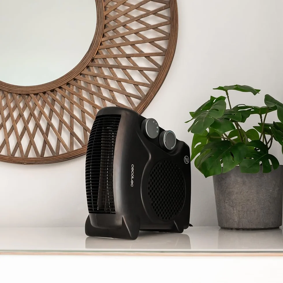 Cecotec Termowentylator ReadyWarm 2000 Max Dual czarny. 2000 W, 3 tryby pracy (chłodzenie/ciepło/gorąco), lekki, regulowany termostat, cichy, ochrona przed przegrzaniem