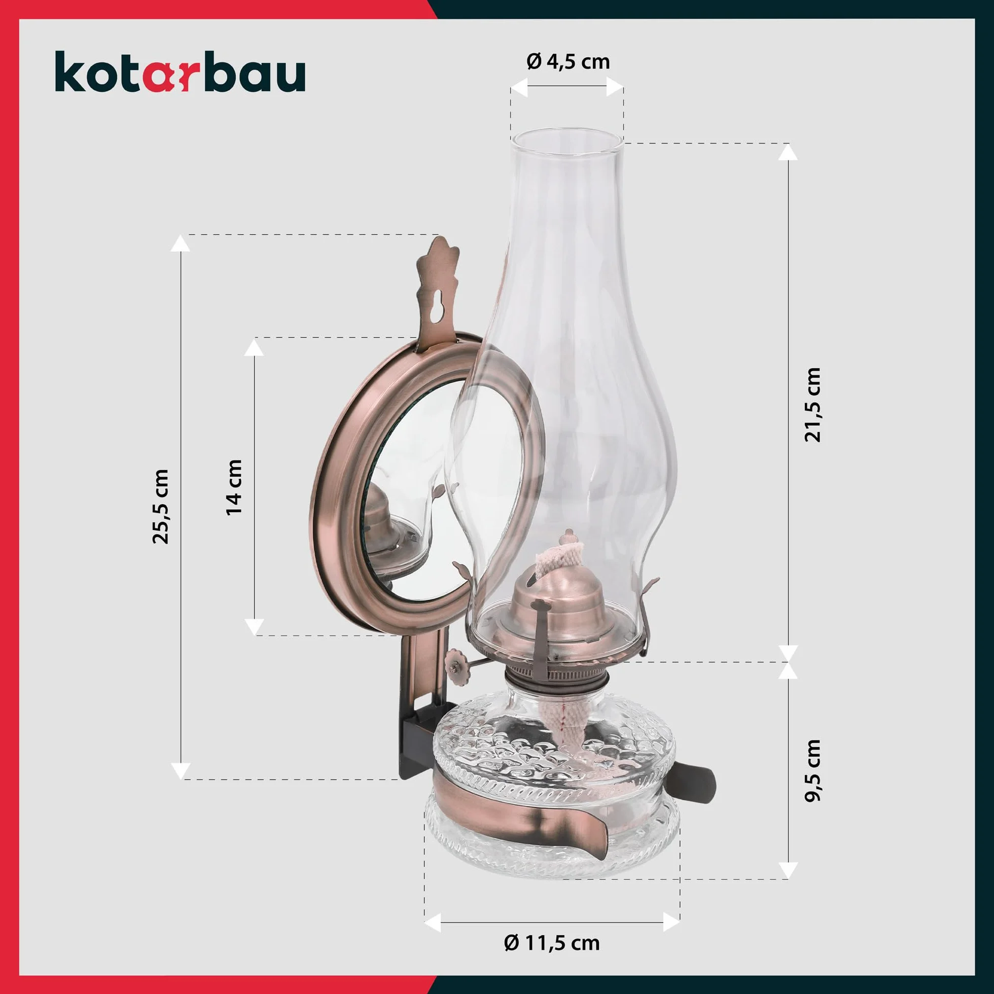 KOTARBAU ® Lampa naftowa 31cm z lustrem Stara miedź