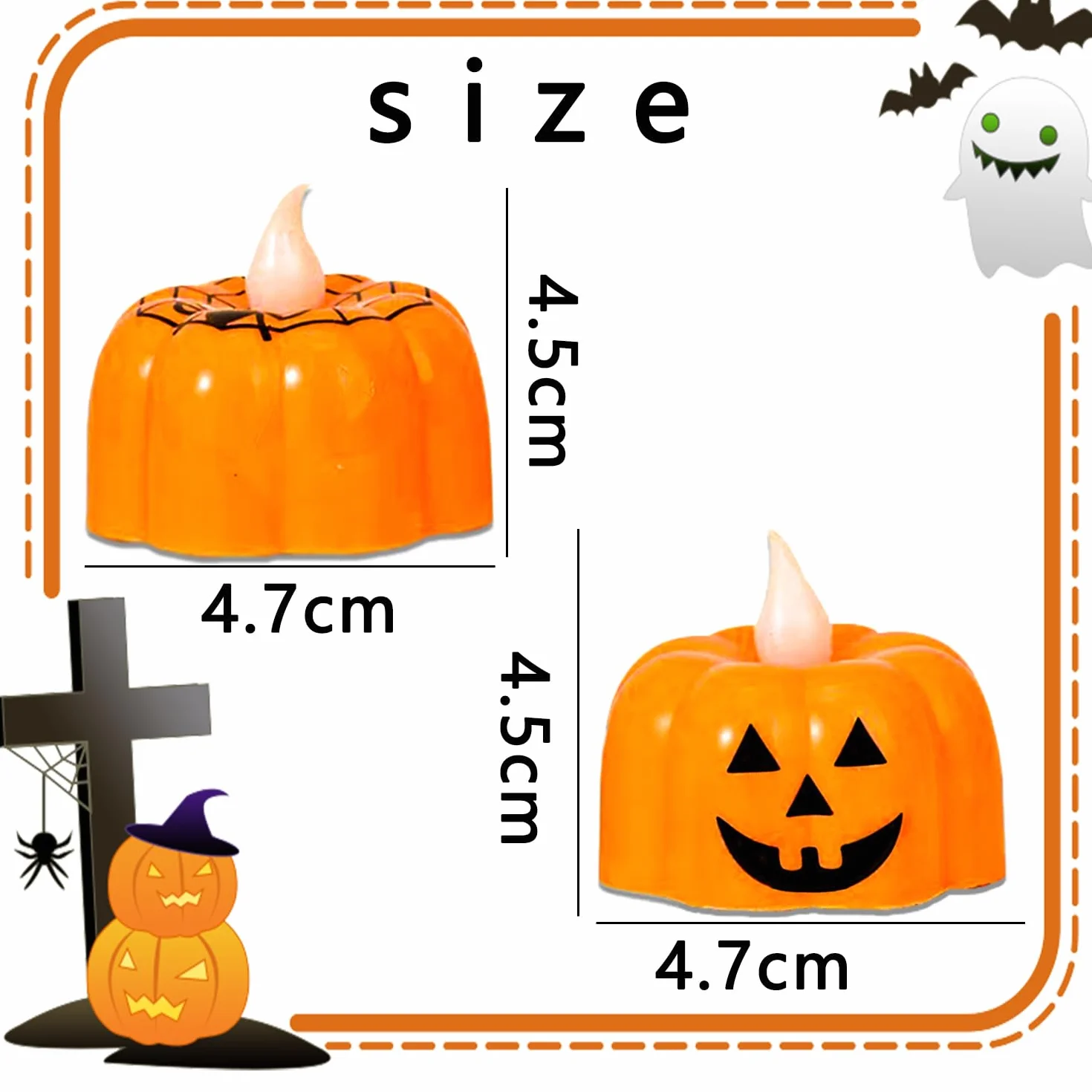KEELYY 12 sztuk podgrzewaczy LED na Halloween, bez płomienia, w kształcie dyni, na baterie, dekoracja na Halloween, imprezę, na zewnątrz