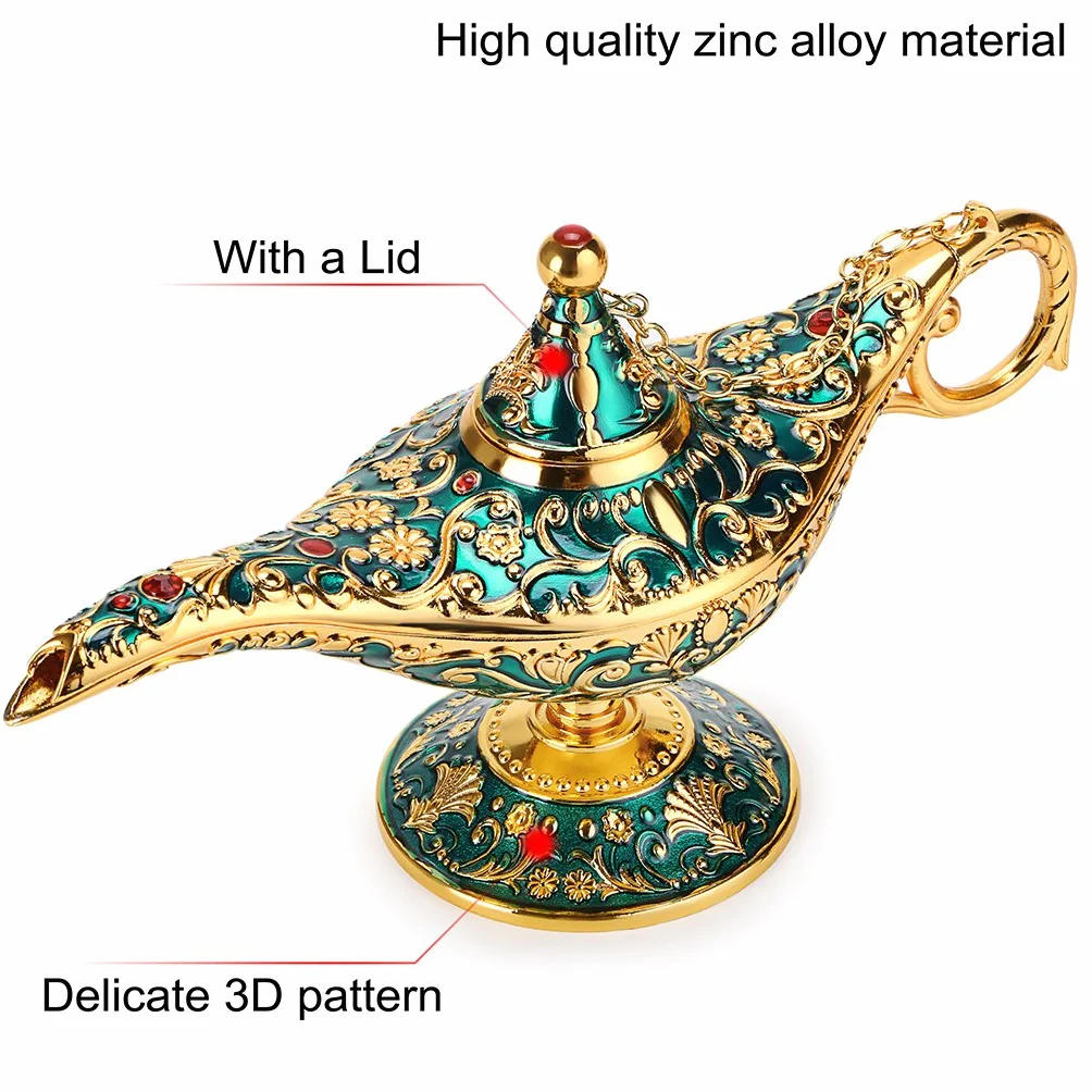 BTSKY Klasyczna luksusowa lampa w magicznym stylu Aladyna z pudełkiem na prezent, wykwintne światło retro Aladyna, cudowna lampa, tekstylia domowe, dekoracja stołu, rzemiosło artystyczne, zielona