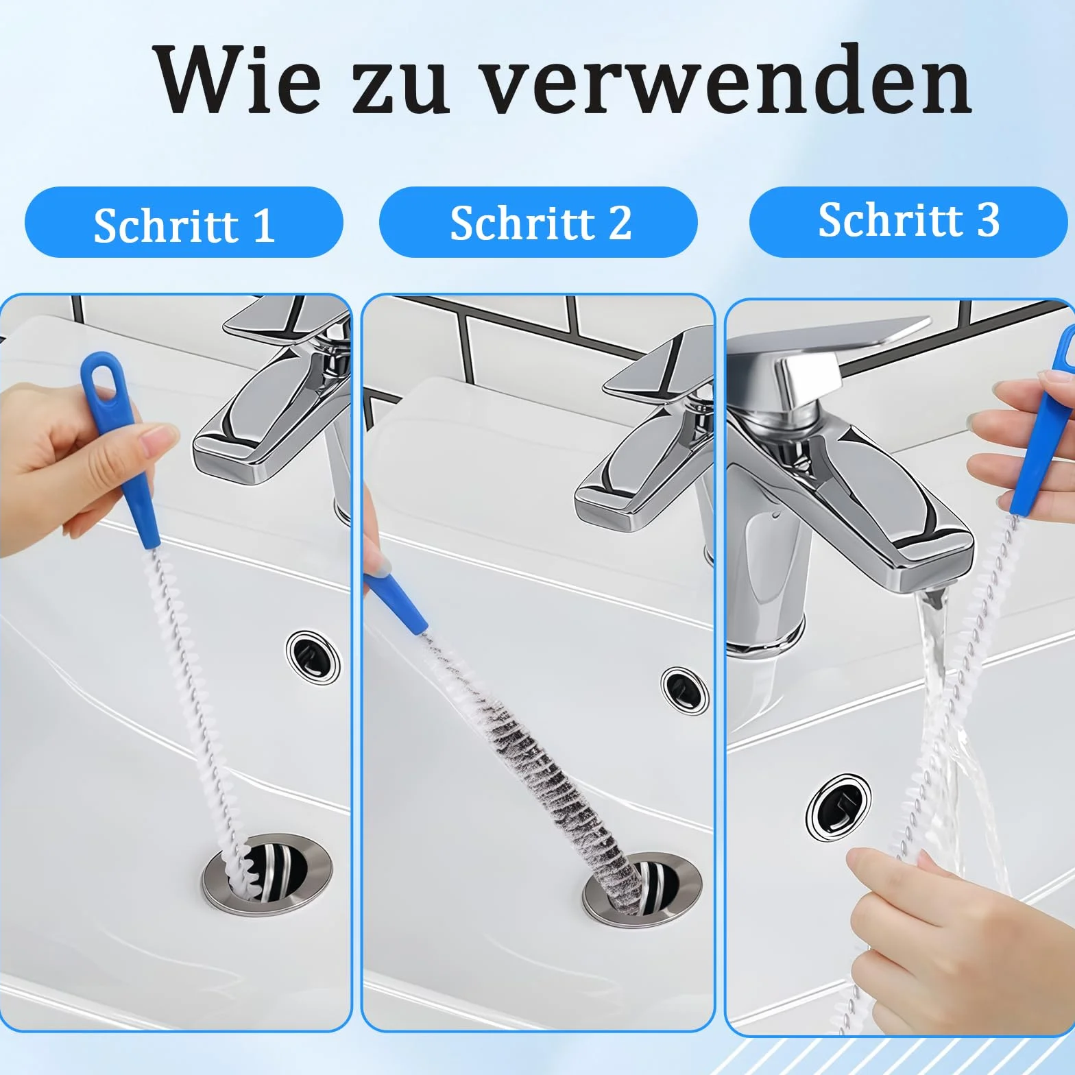 Spirala do czyszczenia odpływów, 2 sztuki, podwójna głowica, elastyczna szczotka