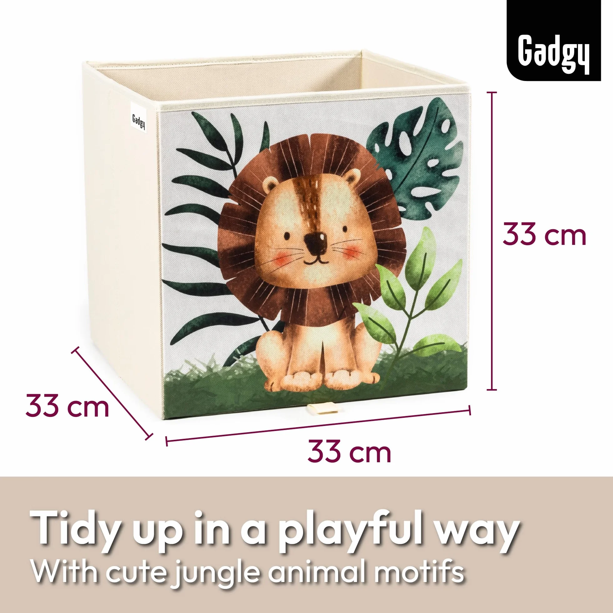 Gadgy Aufbewahrungsbox Kinder - Aufbewahrungsbox Kinderzimmer 4er Set - Kompatibel mit Kallax Boxen Kinder - Aufbewahrungsboxen Kinder faltbar 33x33x33 cm - Boxen Kinderzimmer Aufbewahrung Tiermotiv