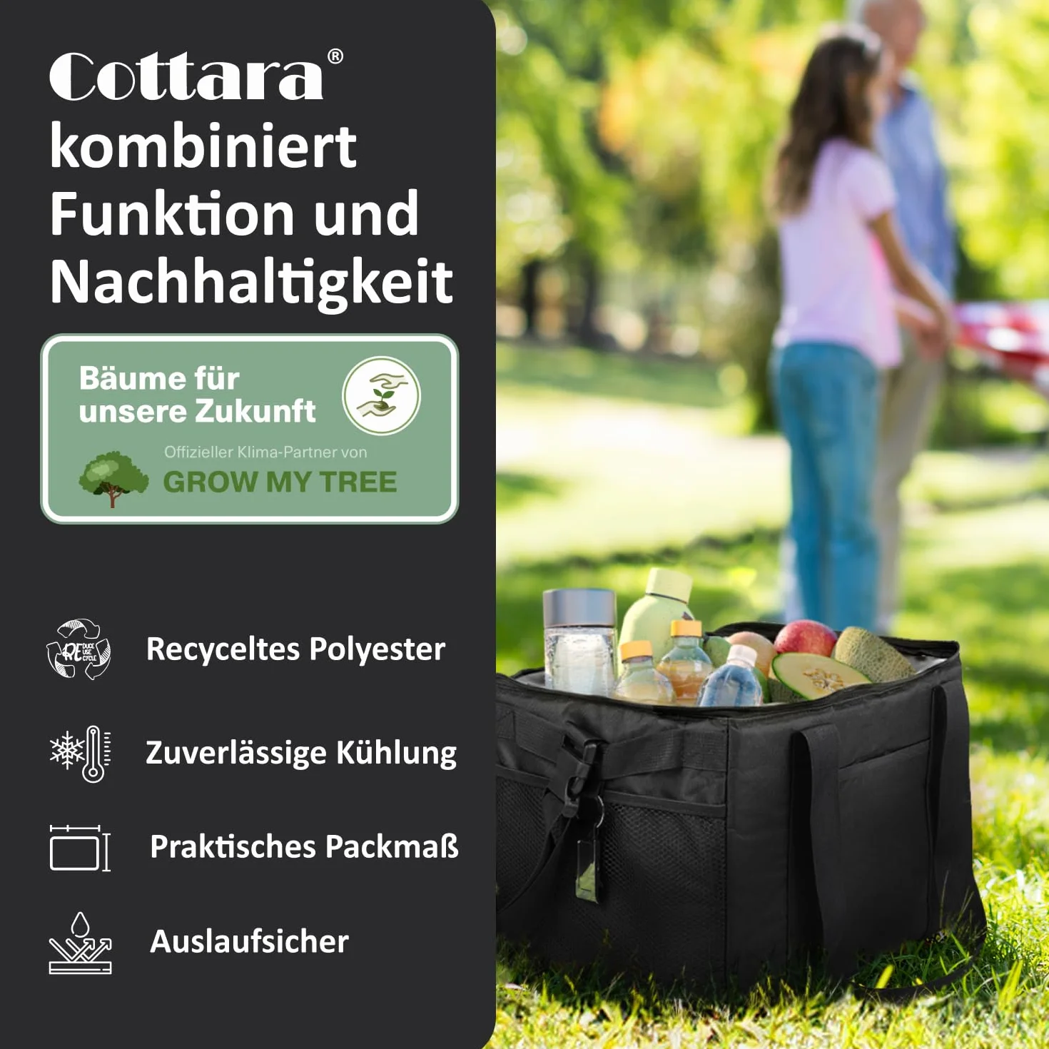 Cottara® Duża torba chłodząca, z szczelną izolacją, 30 l – składana, duża, na zakupy i piknik – idealna torba na zakupy, torba izolacyjna, torba piknikowa