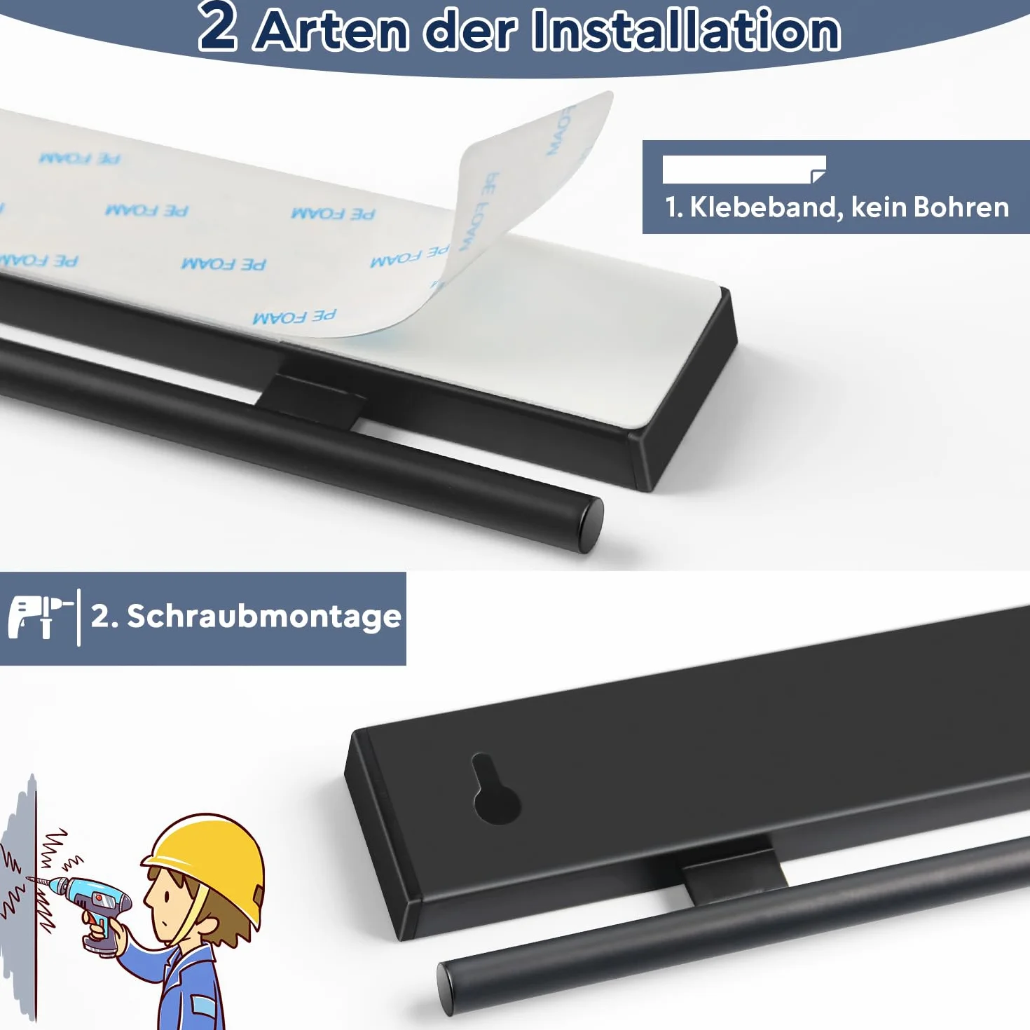 Dmore Listwa magnetyczna na noże z 10 haczykami, 43 cm, uchwyt na noże magnetyczne, czarne, z listwą z haczykami, bardzo samoprzylepny, magnetyczny uchwyt na noże, łącznie z taśmą klejącą i śrubami