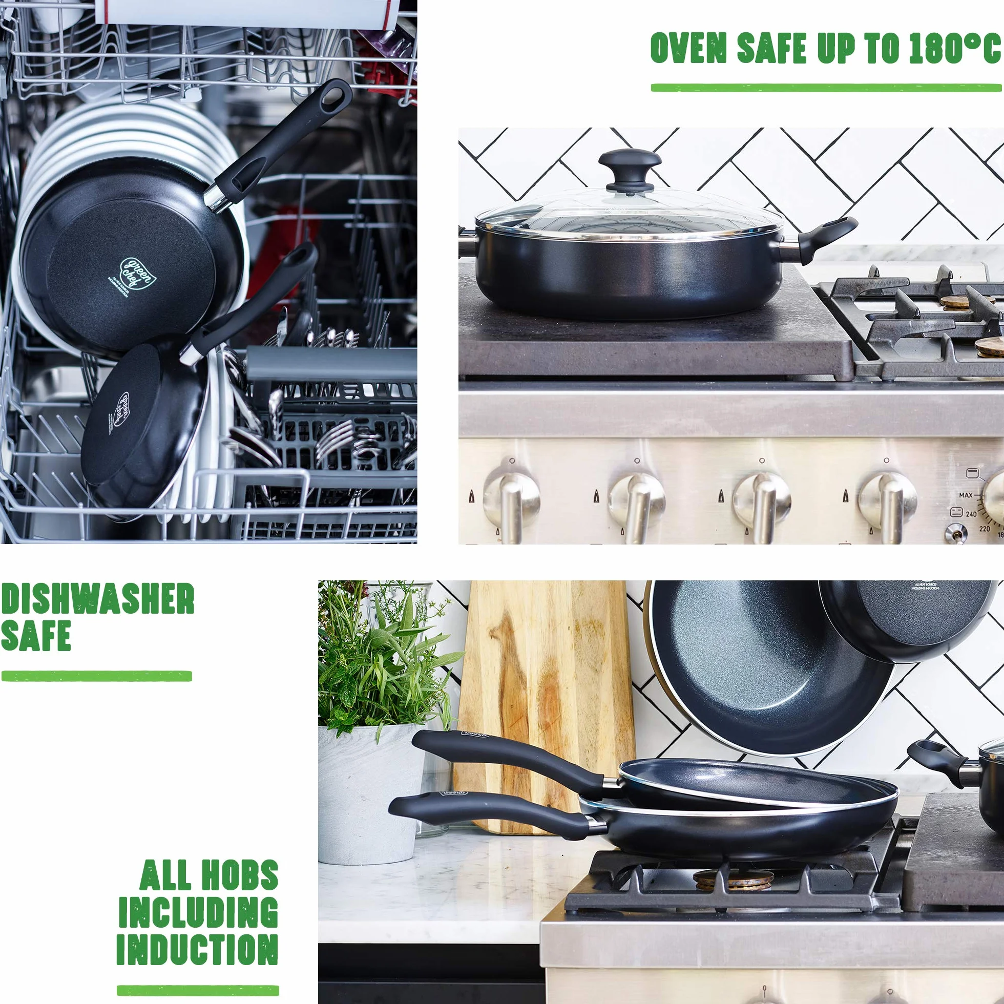 GreenChef Ceramic Non-Stick Skillet 28 cm 4.3 L Black Induction Oven Dishwasher Safe