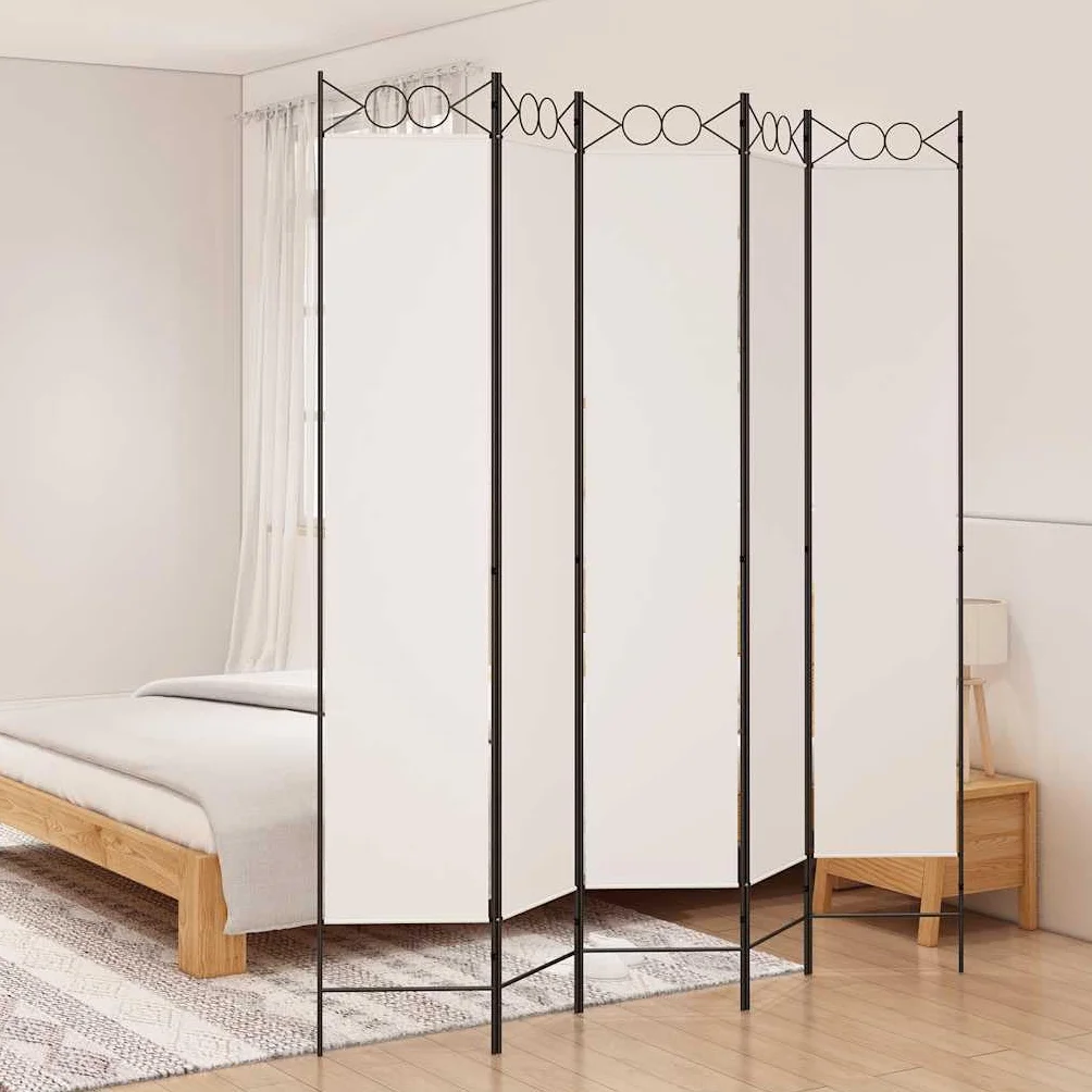vidaXL Parawan 5-panelowy, biały, 200x220 cm, tkanina