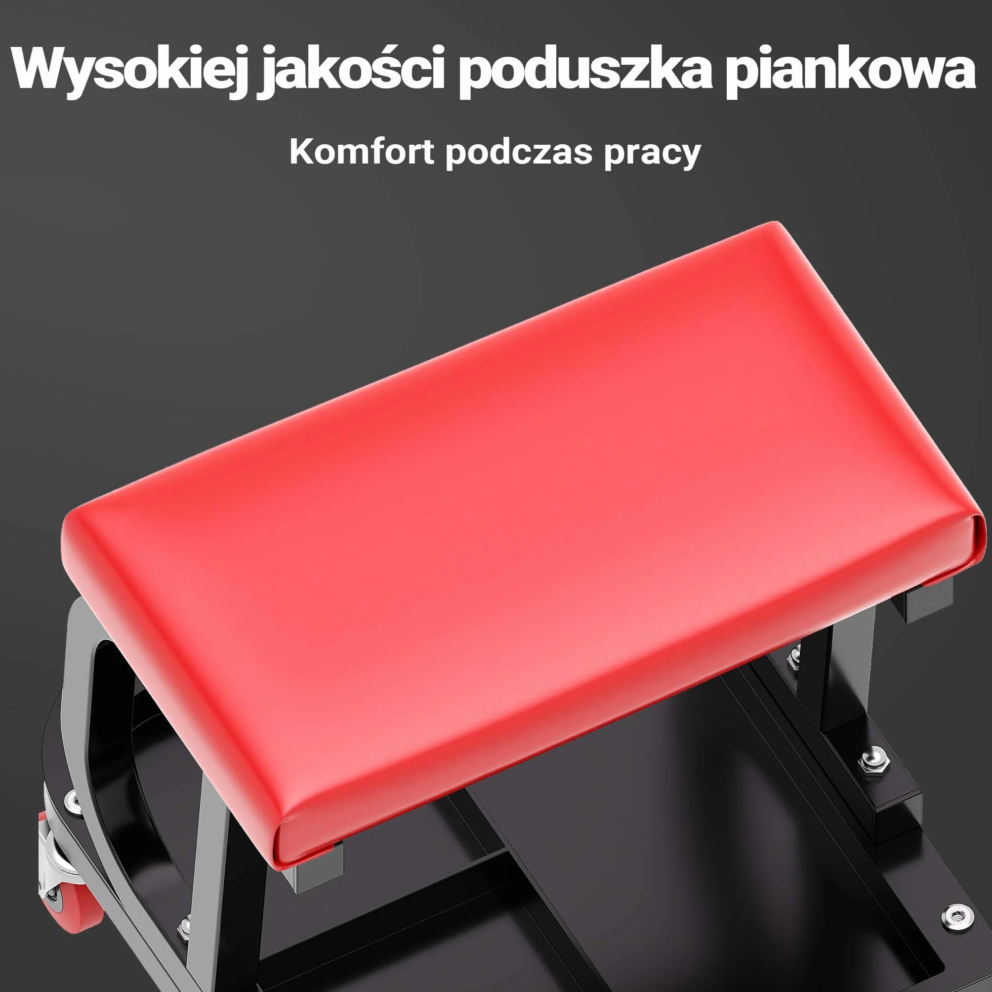 Wiltec Taboret warsztatowy na kółkach z półką i obrotowym siedziskiem do 150 kg, mobilny stołek roboczy, krzesło warsztatowe do garażu z półką