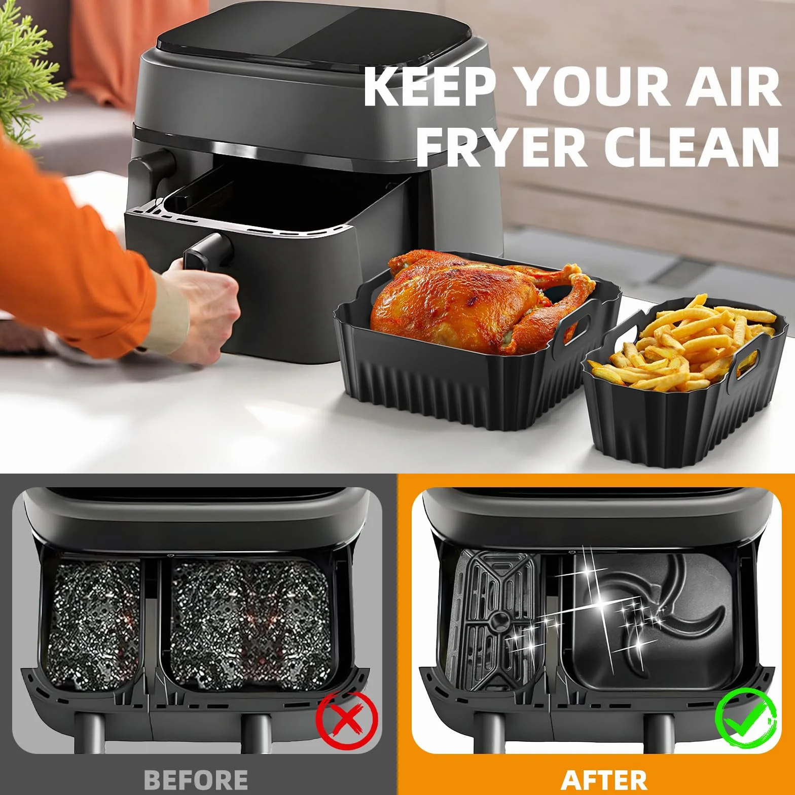 HONYAO Silikonowa Frytkownica Akcesoria do Philips Airfryer Dual Basket 3000 Series 9L NA350/00, 2 sztuki Akcesoria do Frytkownicy na Gorące Powietrze do Philips Steam Airfryer 5000 Series NA550/00