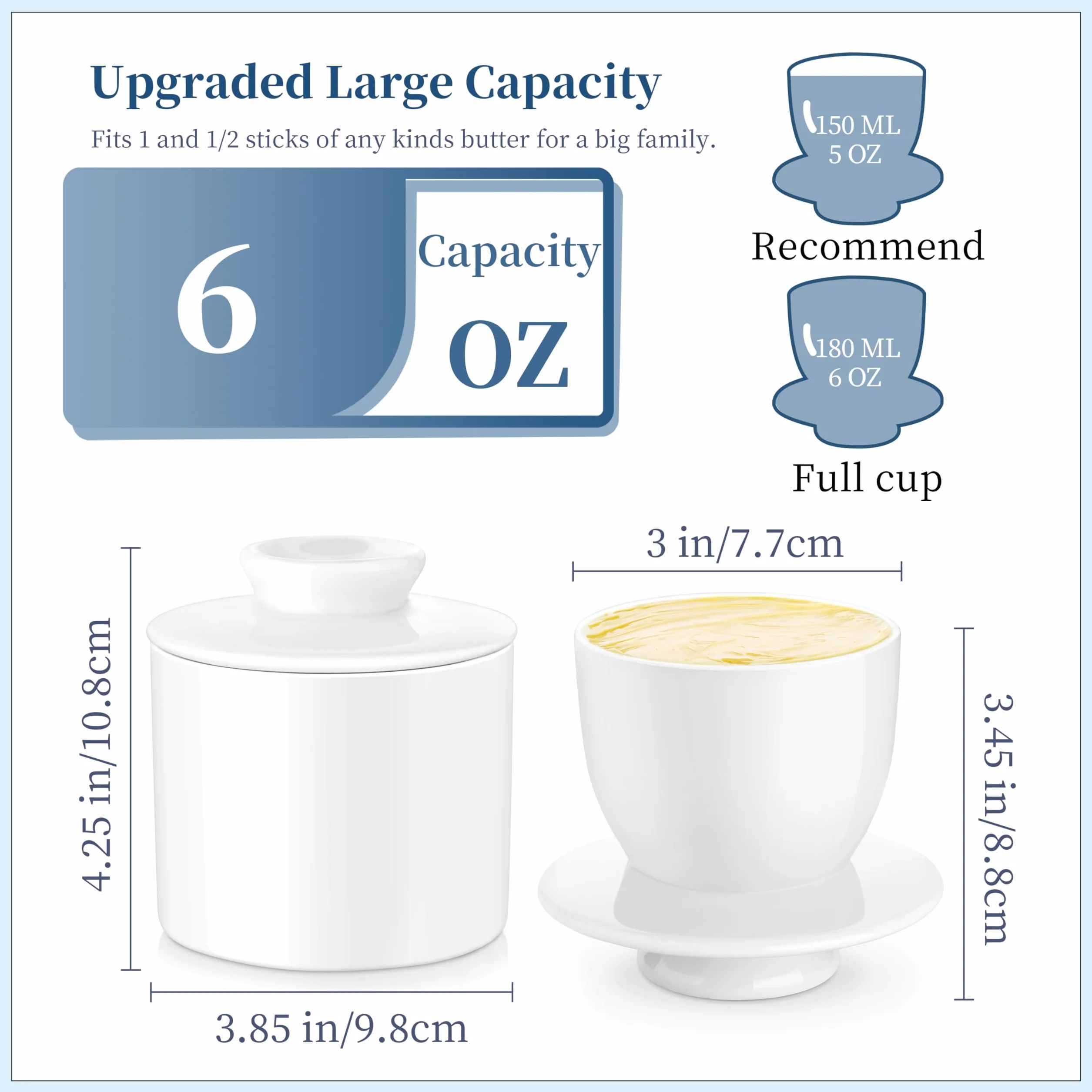 LOVECASA porcelanowy pojemnik na masło z pokrywką, ceramiczny pojemnik do miękkiego masła