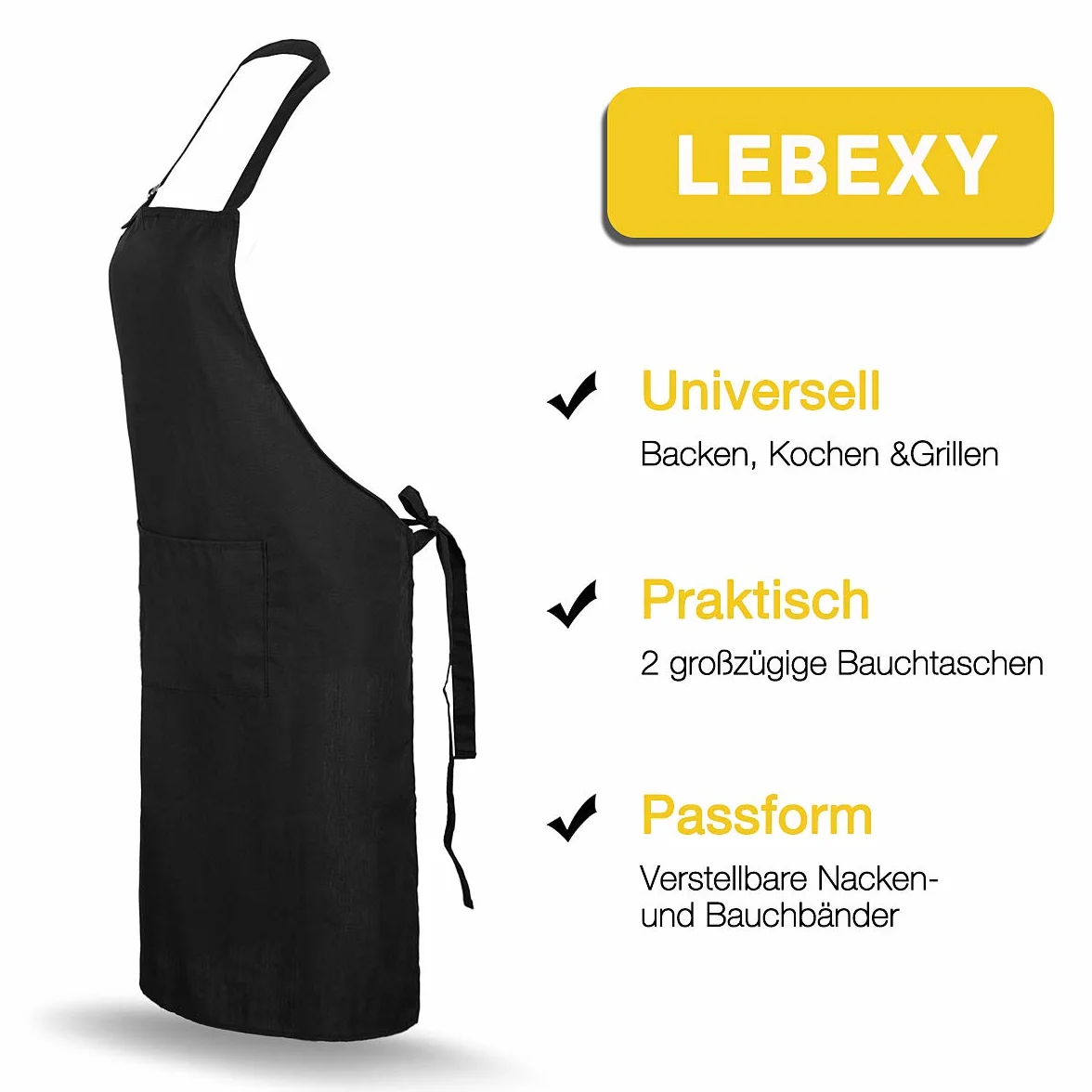 Lebexy 12005 Fartuch Kuchenny, Do Grillowania, Bawełna, Czarny