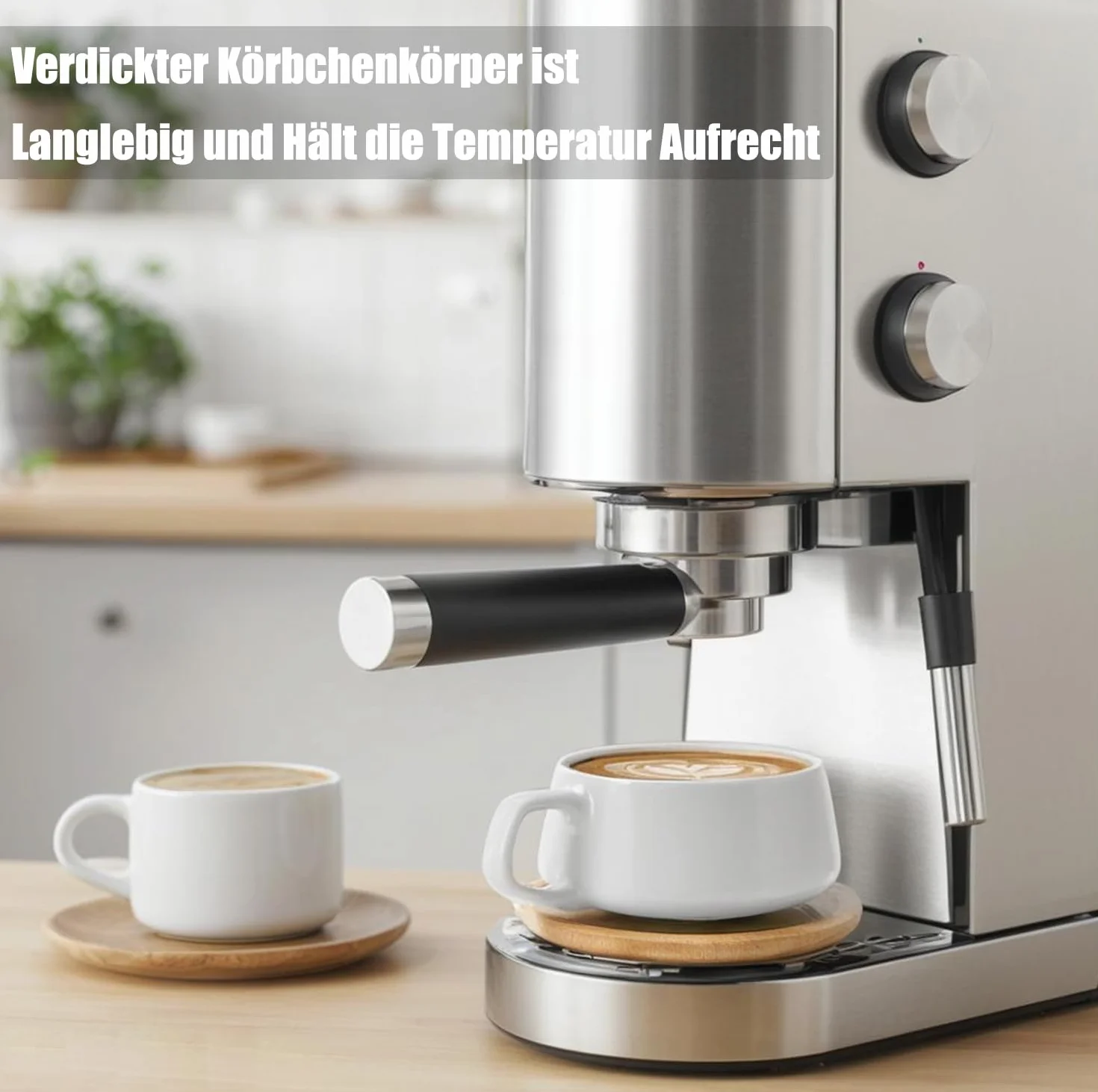 VETIN komplet filiżanek do cappuccino porcelanowych marmurowych 300 ml z drewnianym krążkiem 4 sztuki